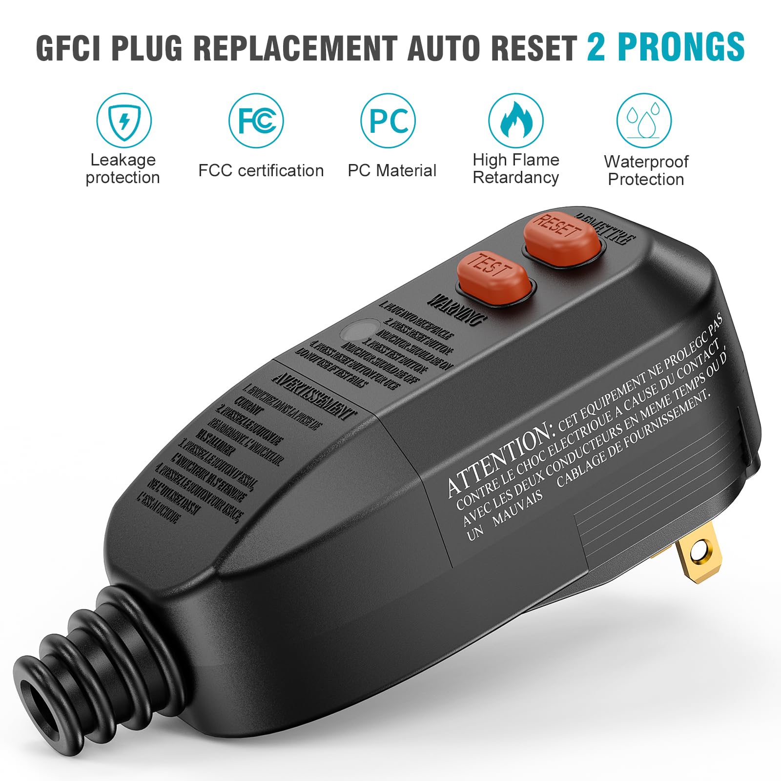 LOLARAN GFCI, enchufe de repuesto, 2 clavijas 15A, reinicio automático, impermeable, interruptor de circuito de falla a tierra para aire acondicionado, lavadora a presión de potencia, hornos, tina de