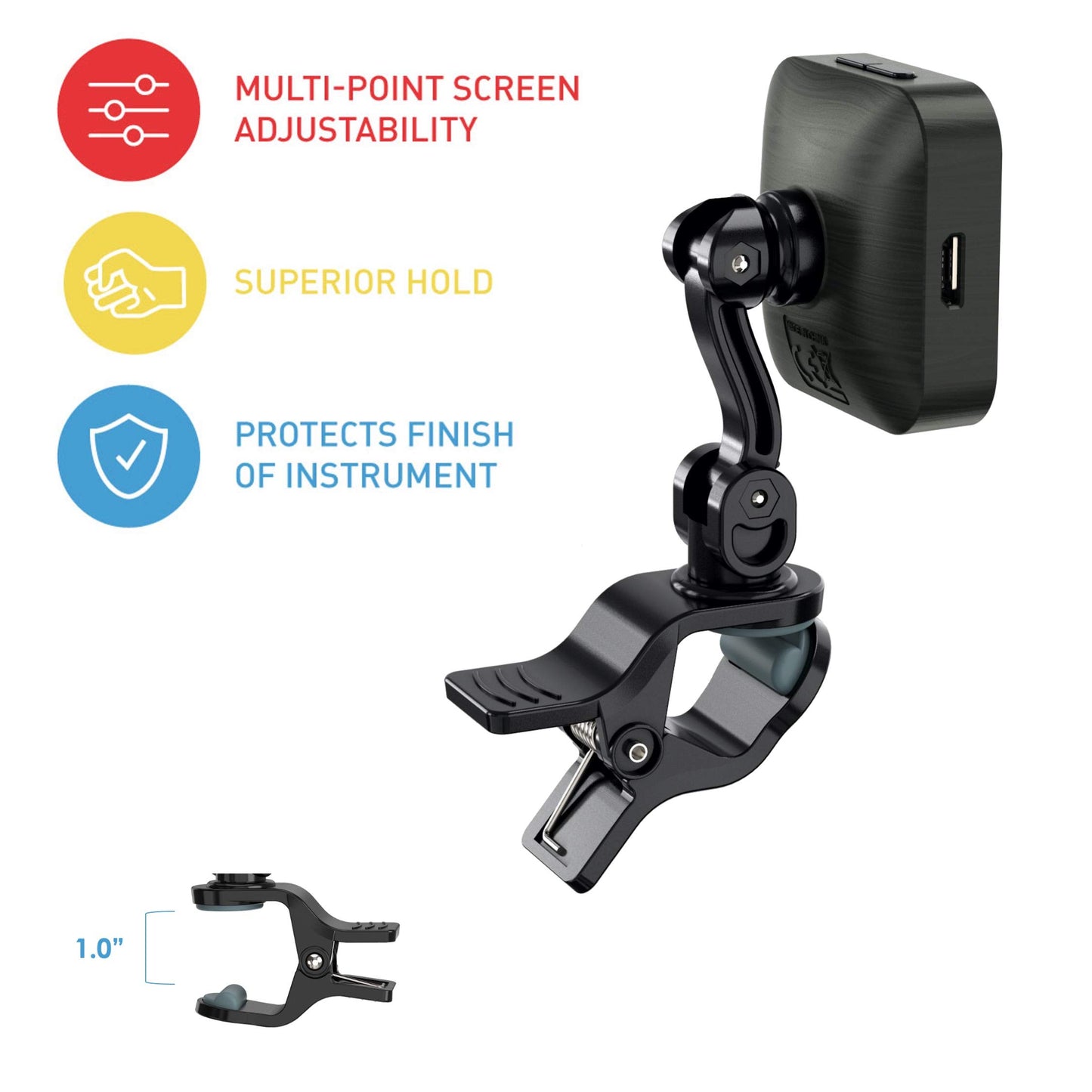 KLIQ EcoTuner - Sintonizador de clip recargable por USB para todos los instrumentos (con cable de carga incluido)