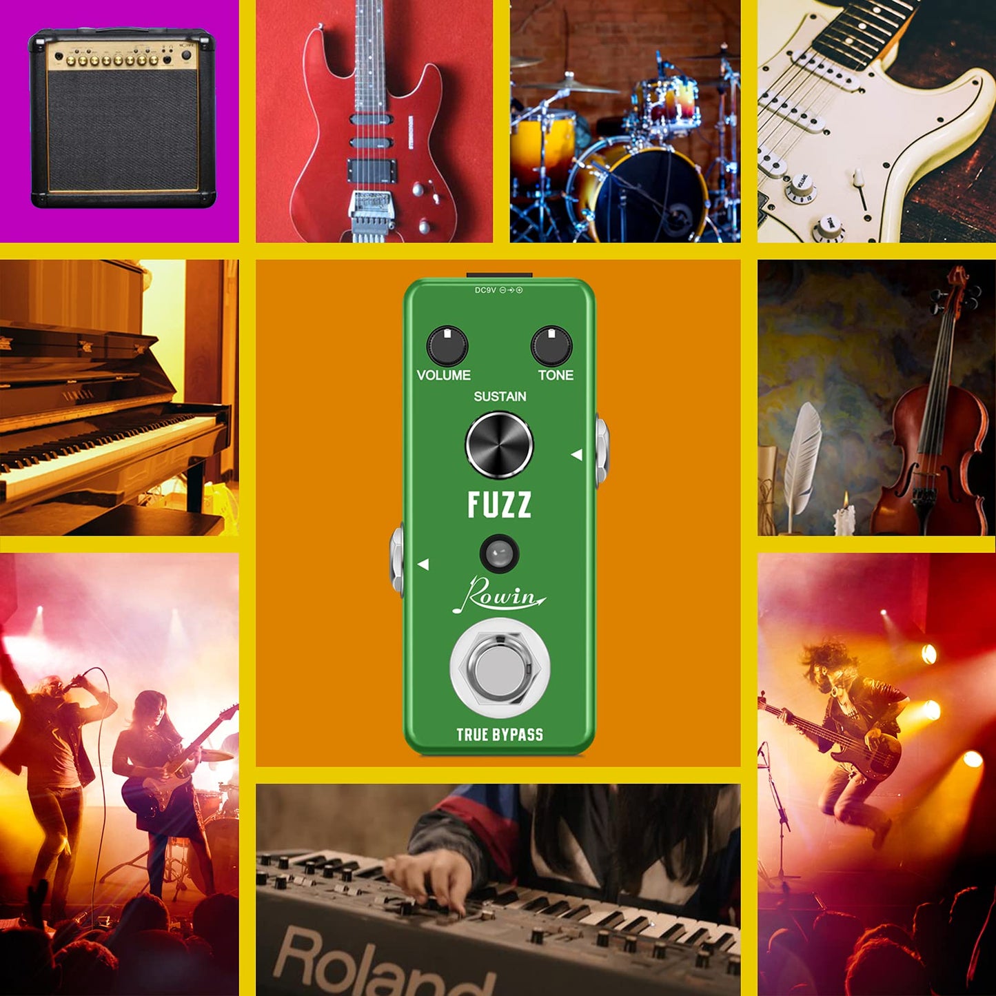 Rowin - Fuzz - Pedal analógico para guitarra eléctrica/bajo, True Bypass - LEF-306