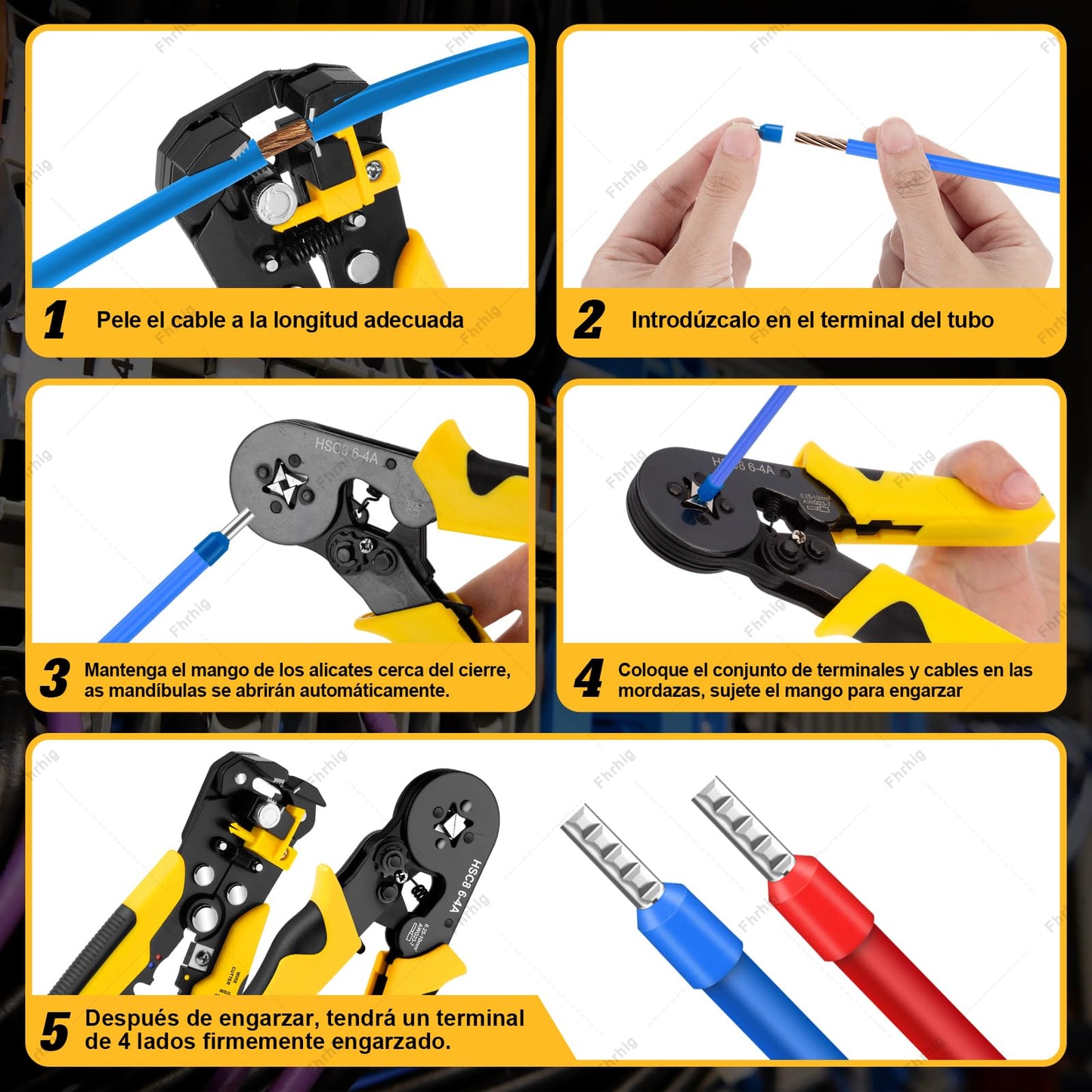 Juego de Crimpadora 2230pcs de Alambre, Fhrhig Terminal para Cable Eléctrico, Multifuncional Pinza Pelacable, Herramienta Electricista Carraca Autoajustable de Ferrules Alicates, 0.25-10 mm², AWG 23-7