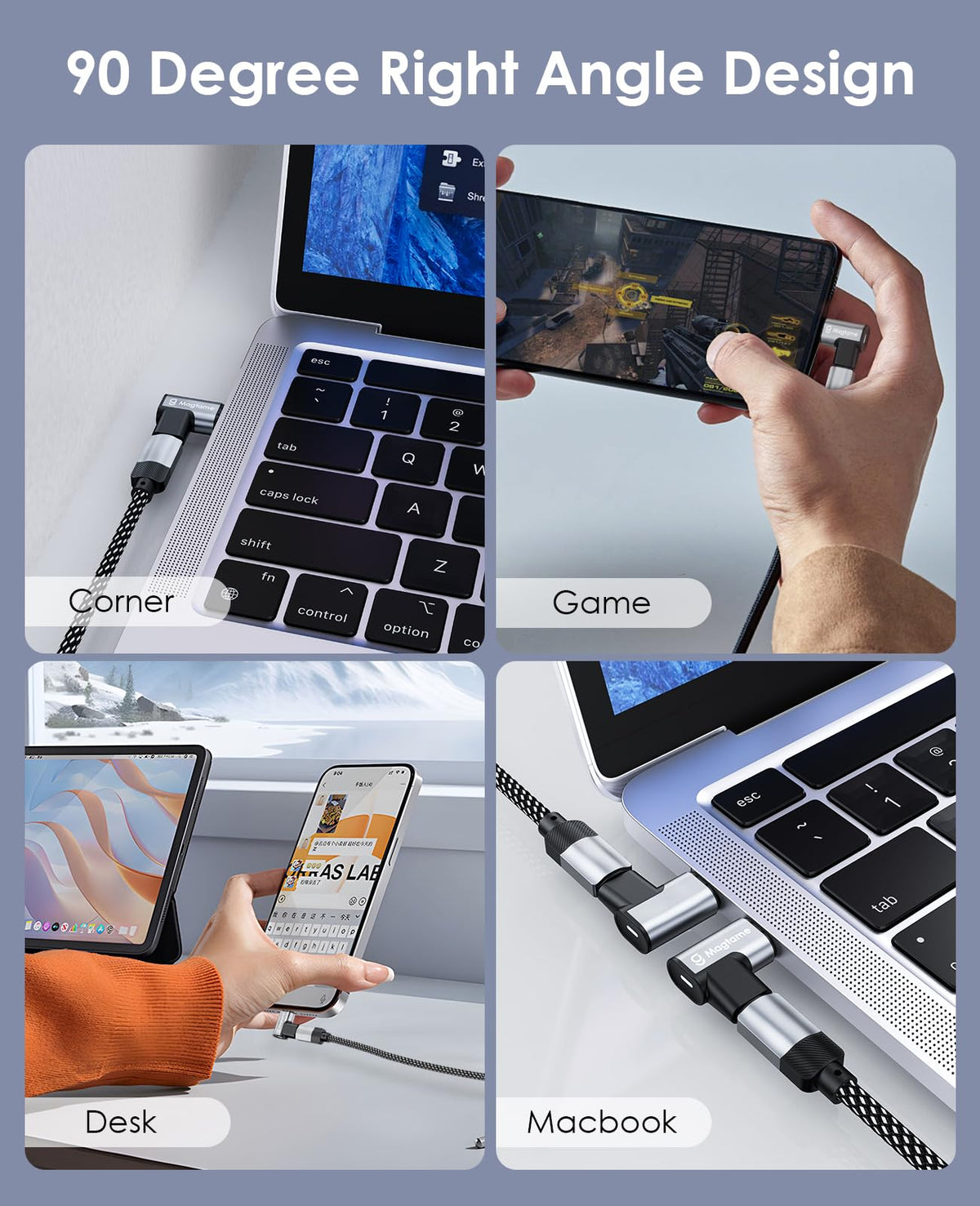Adaptador Magnético USB C Magtame Negro 90 Grados Carga Rápida para Laptop