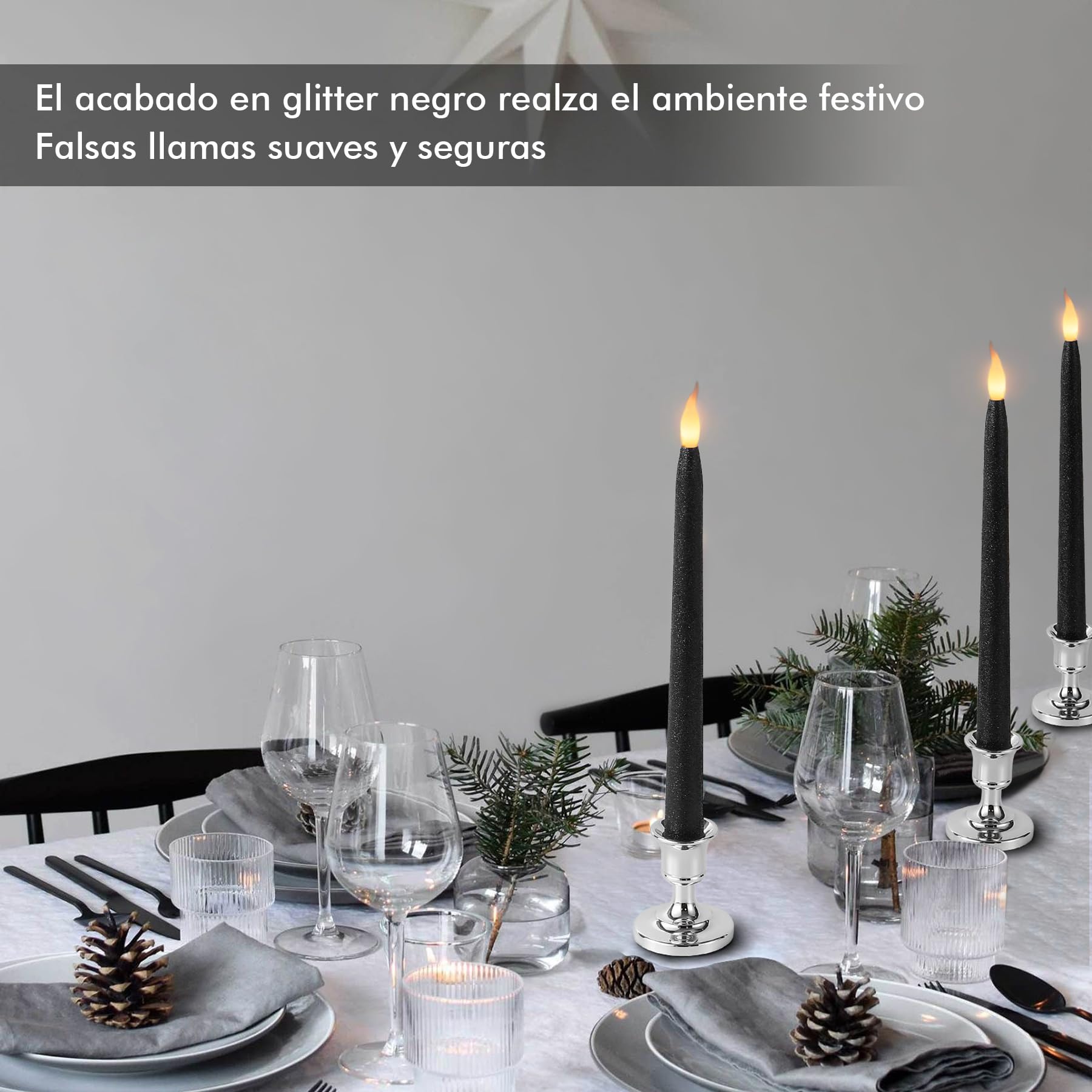 Velas LED Rhytsing Negro Brillantes con Temporizador 28 cm para Candelabros