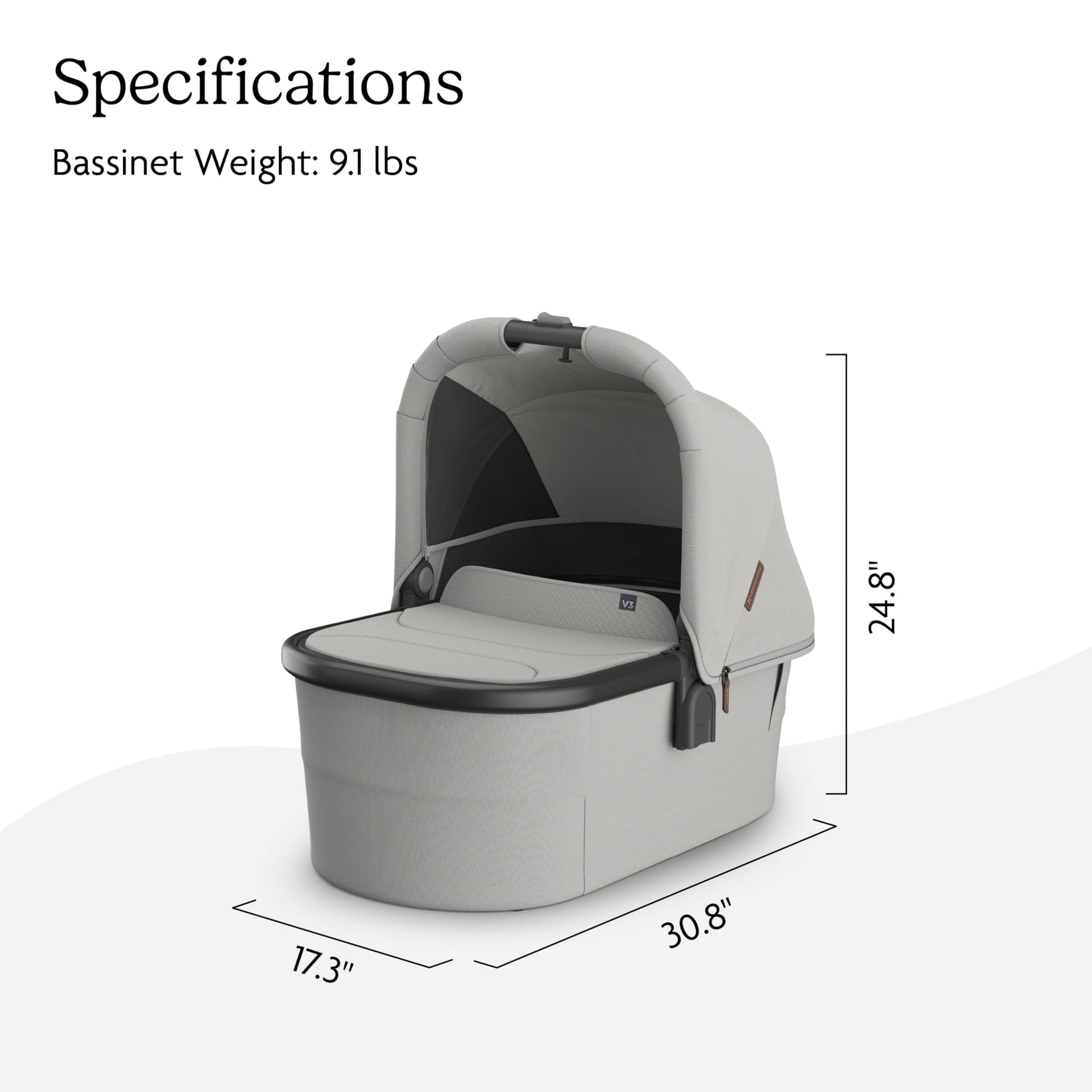 UPPAbaby Moisés V3 - Compatible con cochecitos Vista, Cruz, Ridge, Minu - Solución para Dormir Durante la Noche - Colchón, sábana y Escudo contra Insectos incluidos - Savannah (Gris Claro)