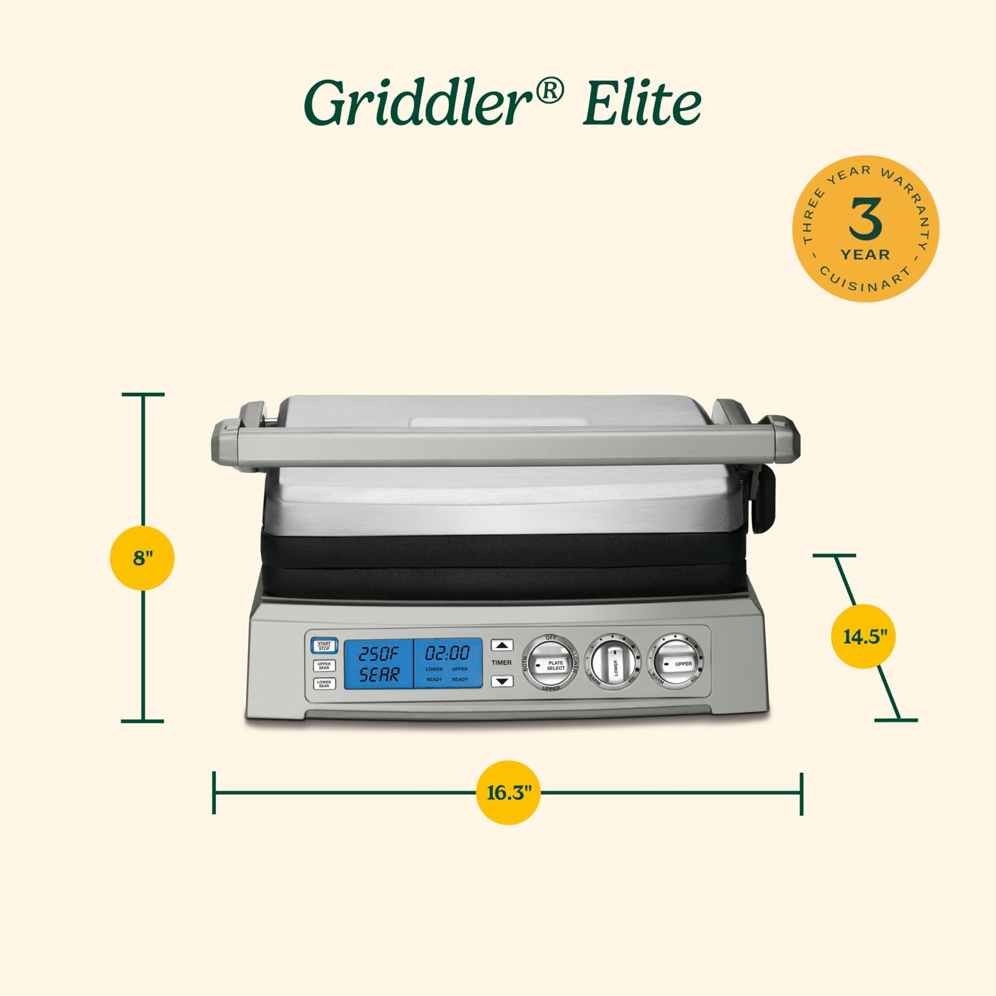Cuisinart GR-300WS Griddler Elite Parrilla de acero inoxidable
