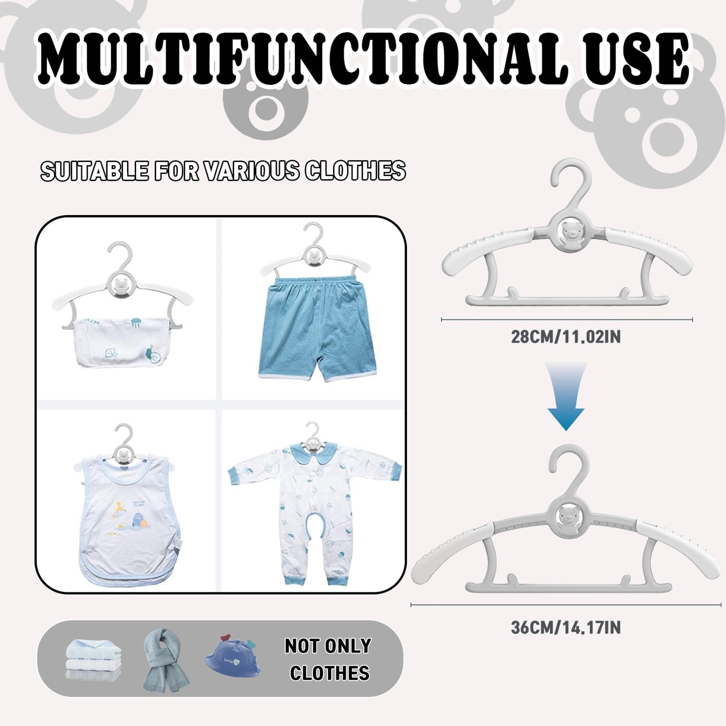 HGYZE - Perchas de clóset para bebé, Ultra Delgadas, Antideslizantes y Extensibles, para Ropa de recién Nacido, 20 Piezas de Regalo Gris, Percha de Ropa Ajustable para niños y niñas