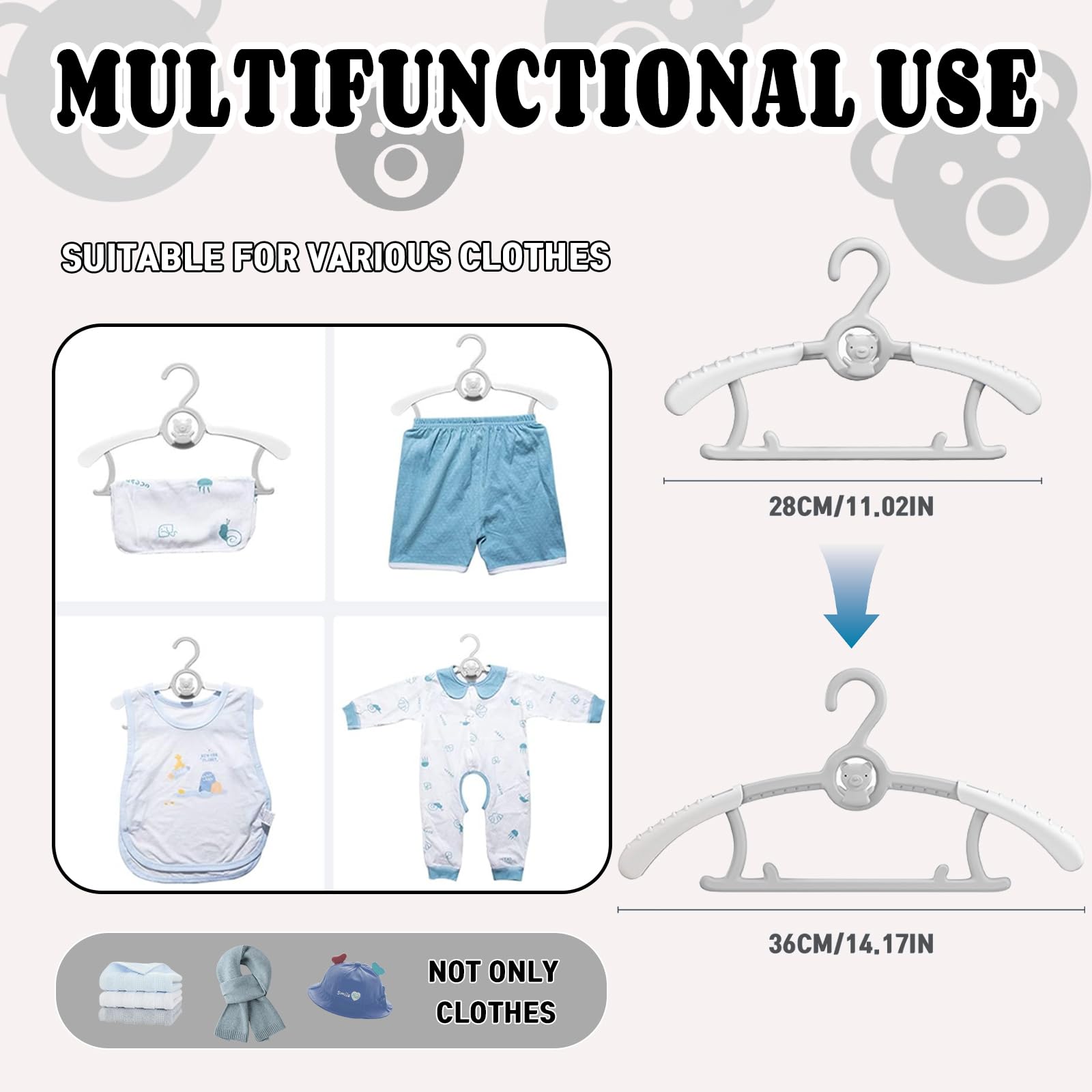 HGYZE - Perchas de clóset para bebé, Ultra Delgadas, Antideslizantes y Extensibles, para Ropa de recién Nacido, 20 Piezas de Regalo Gris, Percha de Ropa Ajustable para niños y niñas