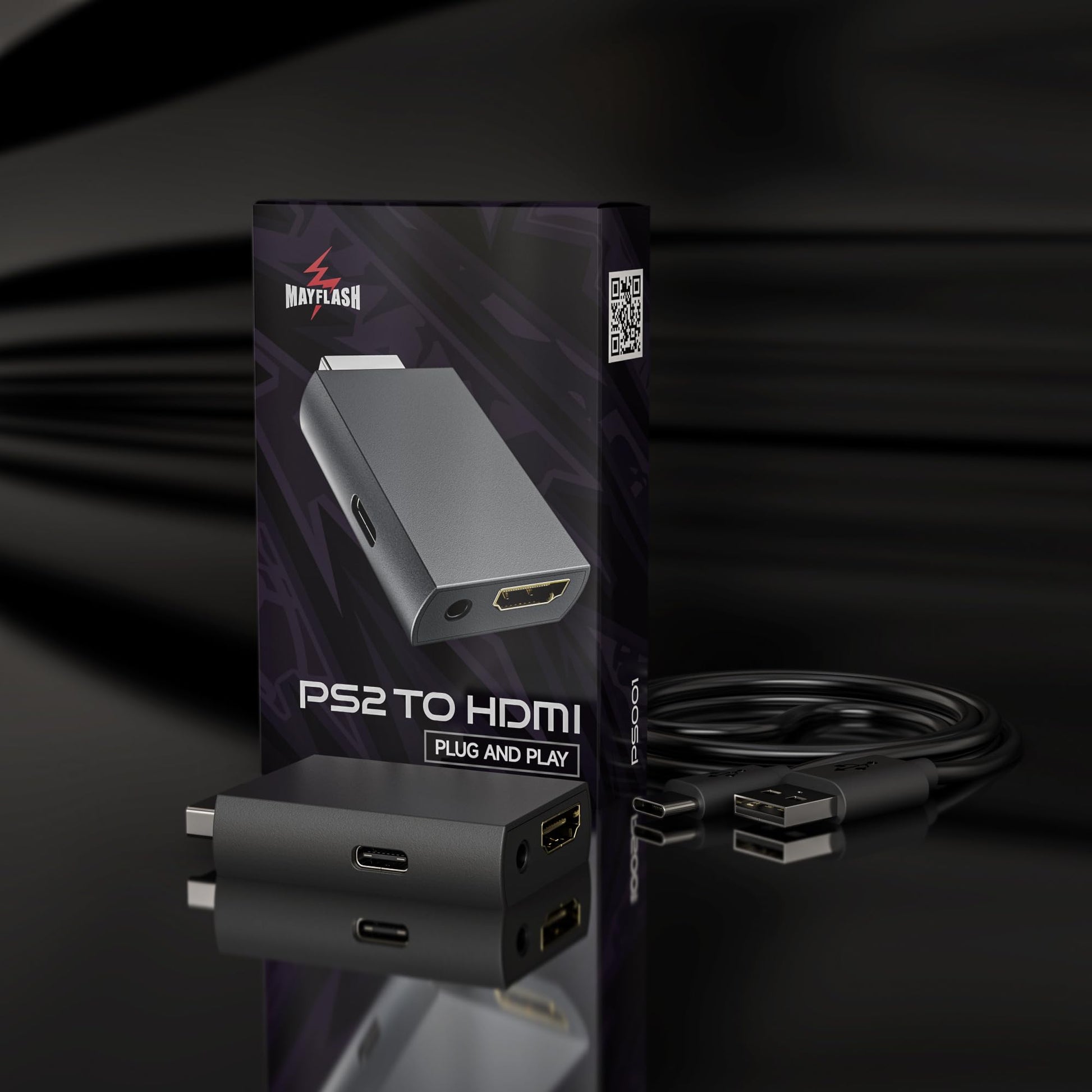 May Flash Adaptador convertidor PS2 a HDMI, convertidor de vídeo con Salida de Audio de 3,5 mm para TV HD y Monitor HDMI, Compatible con Todos los Modos de visualización PS2