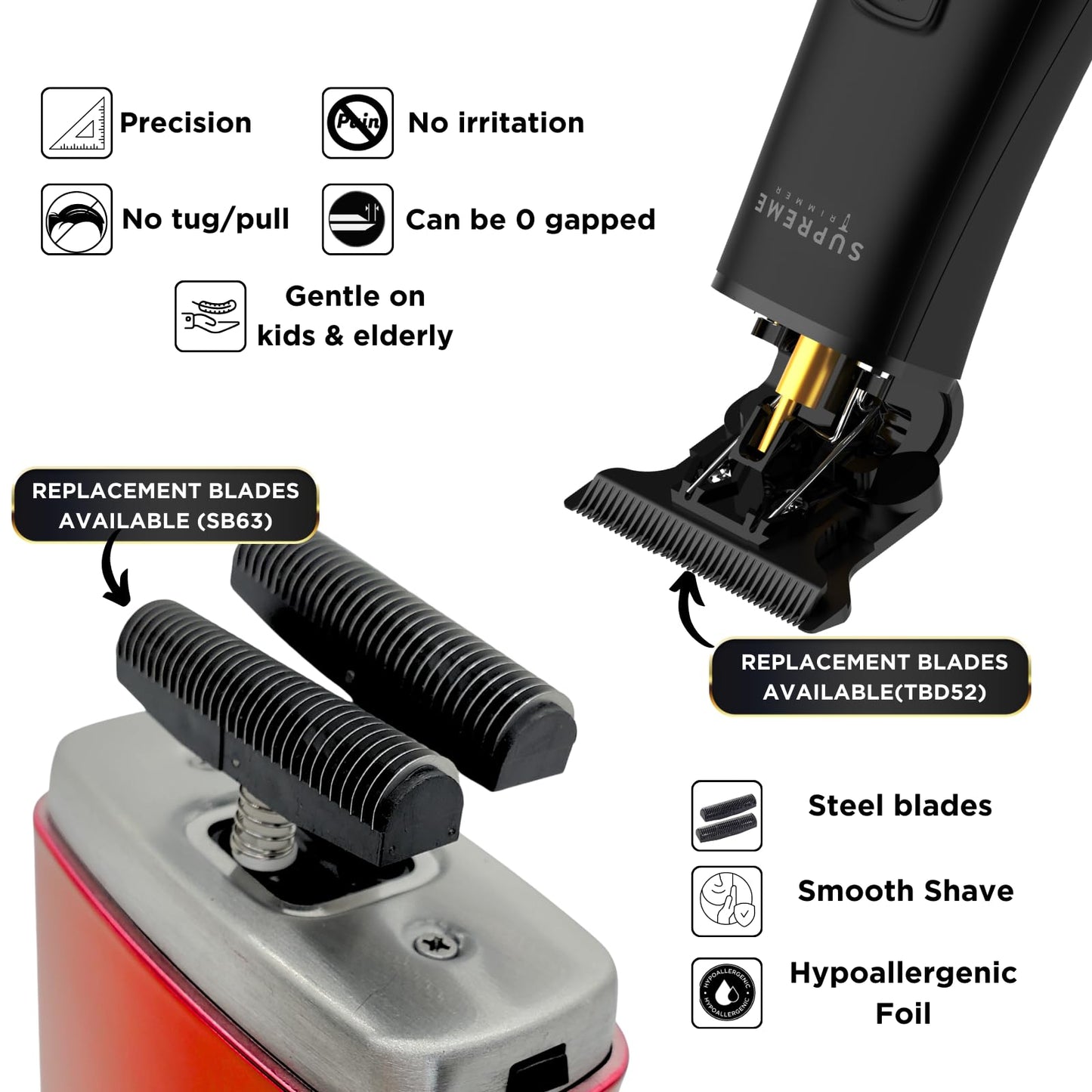 Supreme Trimmer - Kit de corte de pelo de peluquero y afeitadora de papel de aluminio para hombre - ST5220 y STF602 Combo rojo