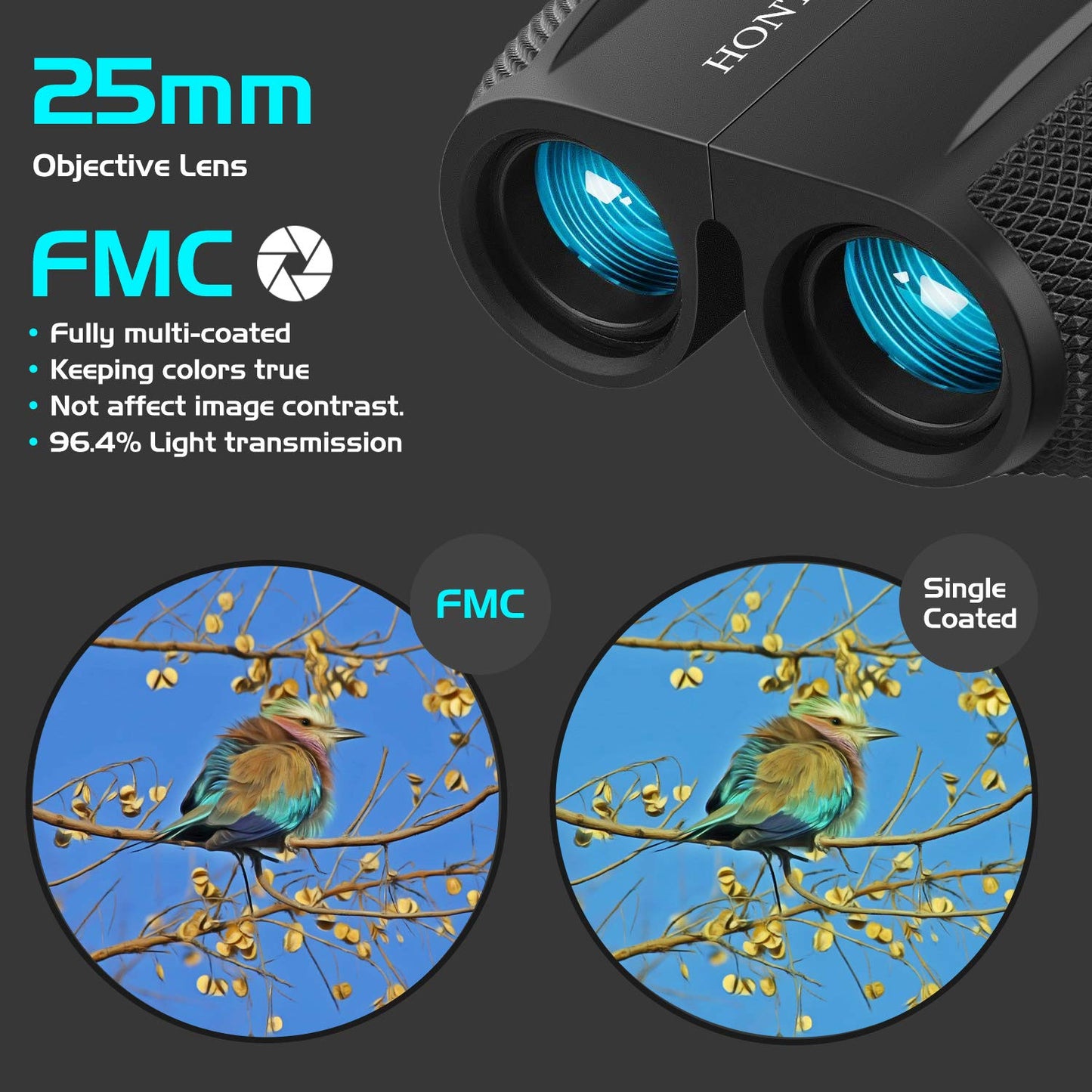 Hontry Binoculares para adultos y niños, prismáticos compactos de 10 x 25 pulgadas para observación de aves, teatro y conciertos, caza y juegos deportivos