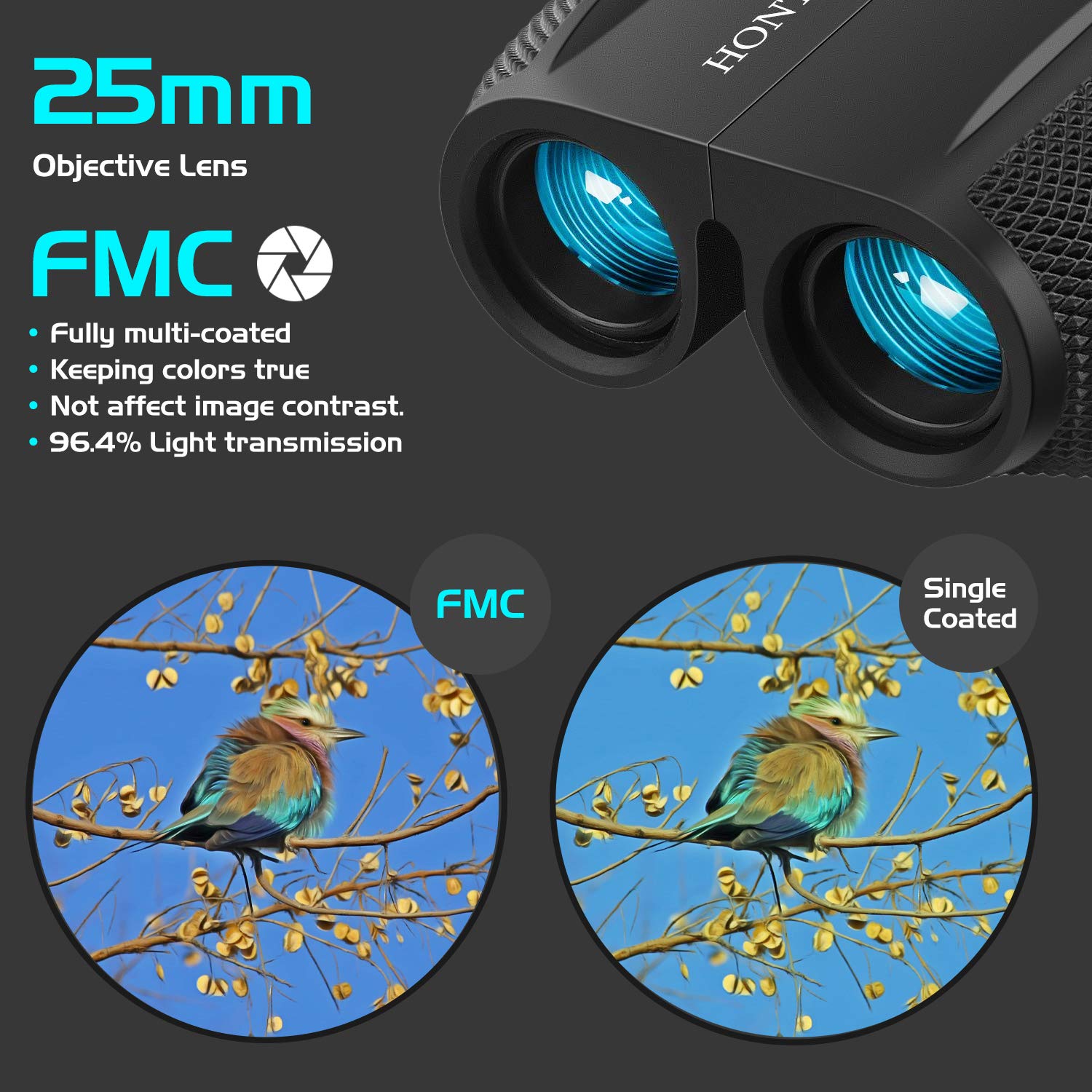 Hontry Binoculares para adultos y niños, prismáticos compactos de 10 x 25 pulgadas para observación de aves, teatro y conciertos, caza y juegos deportivos