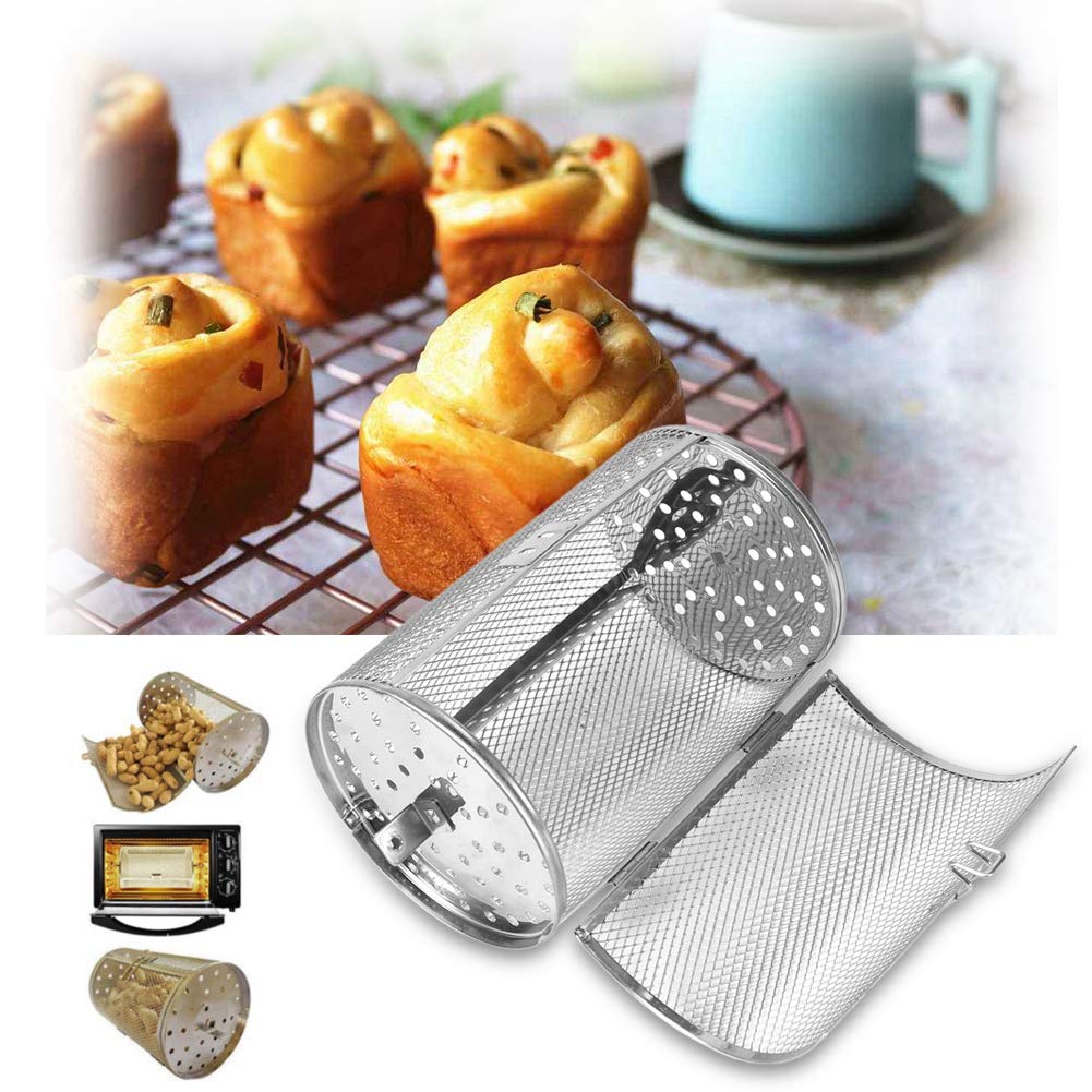 LANTRO JS - Cesta de horno de 1 pieza, parrilla de barbacoa de acero inoxidable, cesta de horno de tambor tostador de 12 * 18 cm para frutas secas para hornear