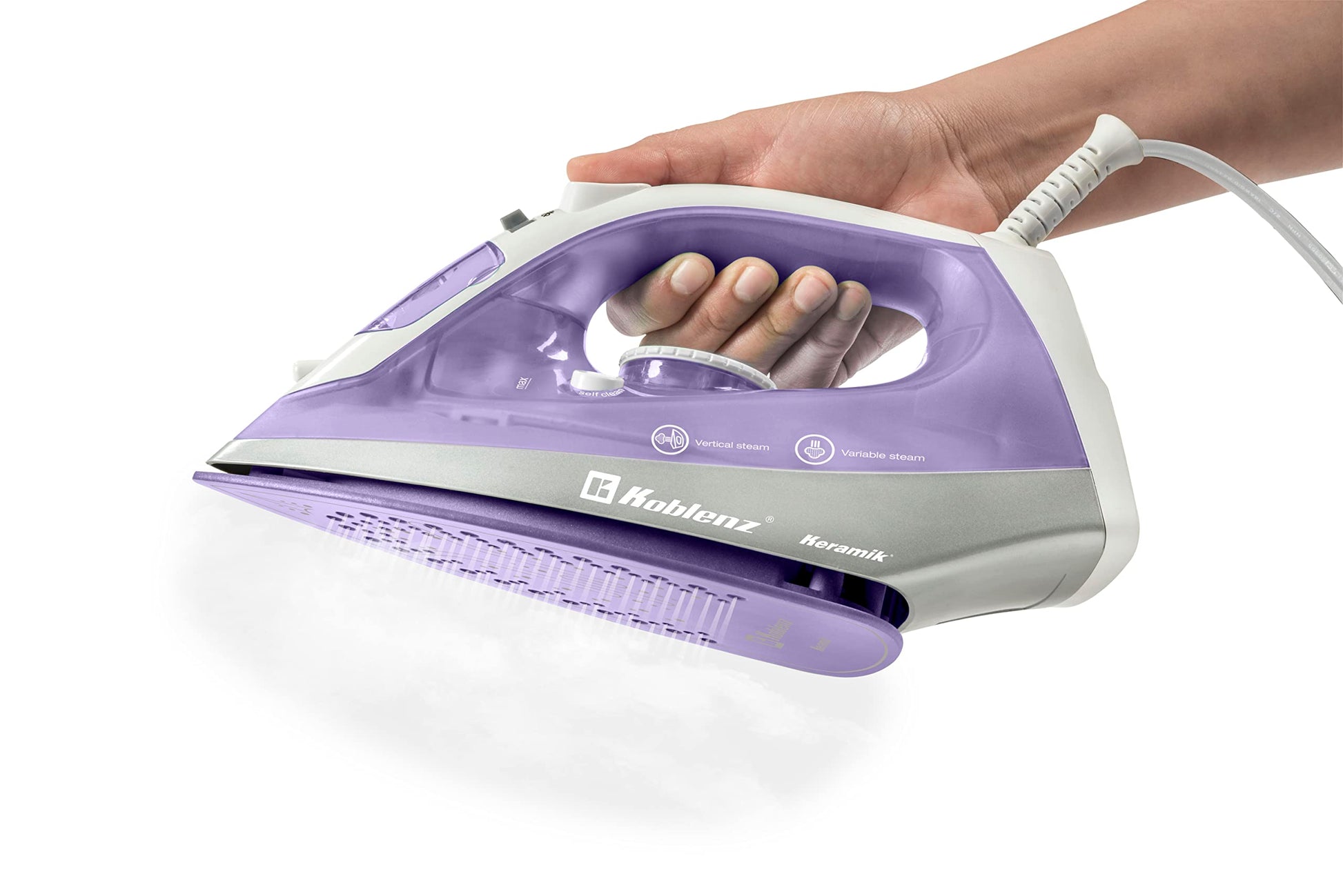 Plancha de Vapor Koblenz Lila Plata Ultra Keramik Pro 1200W Suela Cerámica Anti-calc 220ml