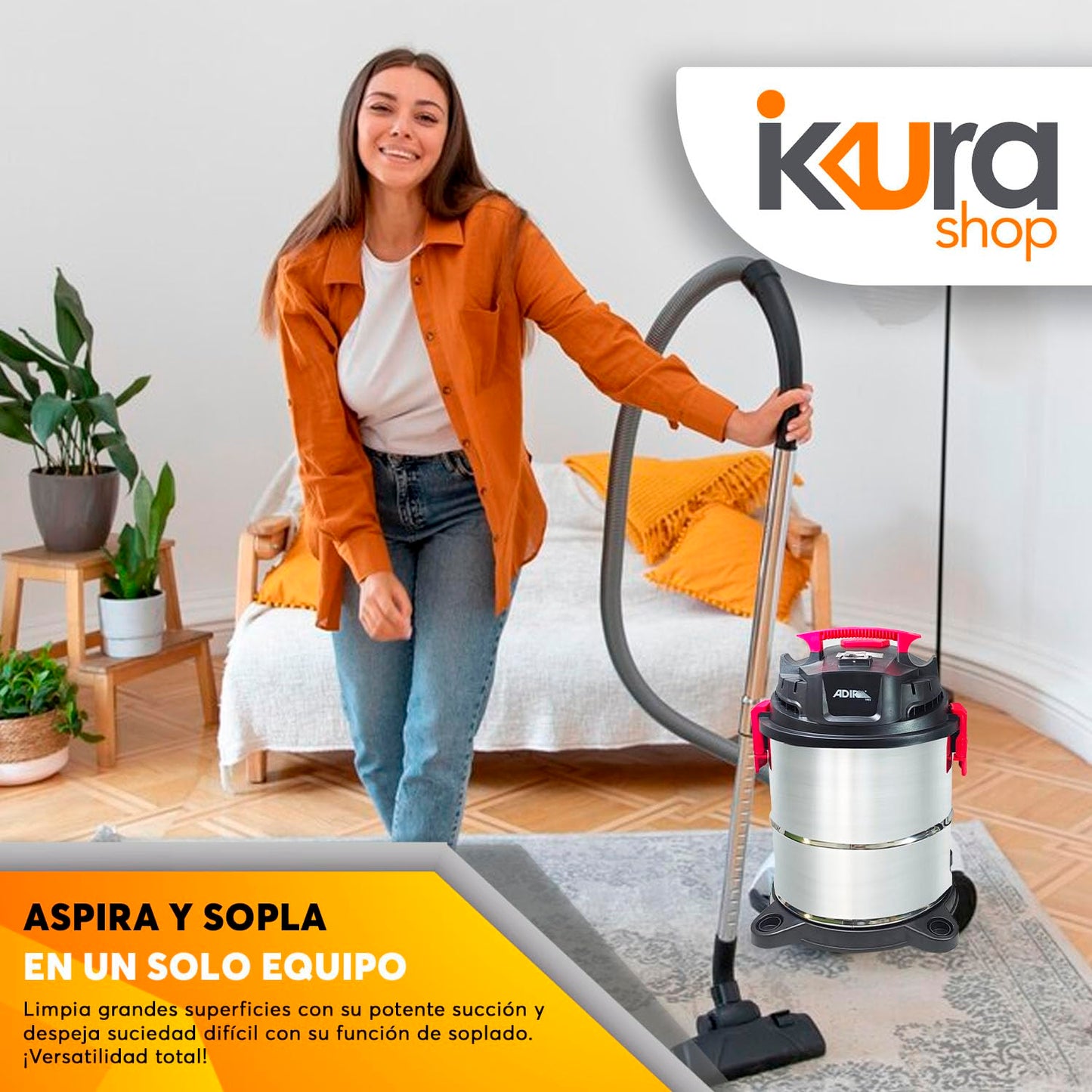 Aspiradora Adir Acero Inoxidable 20 Lt Sólidos y Líquidos 1951