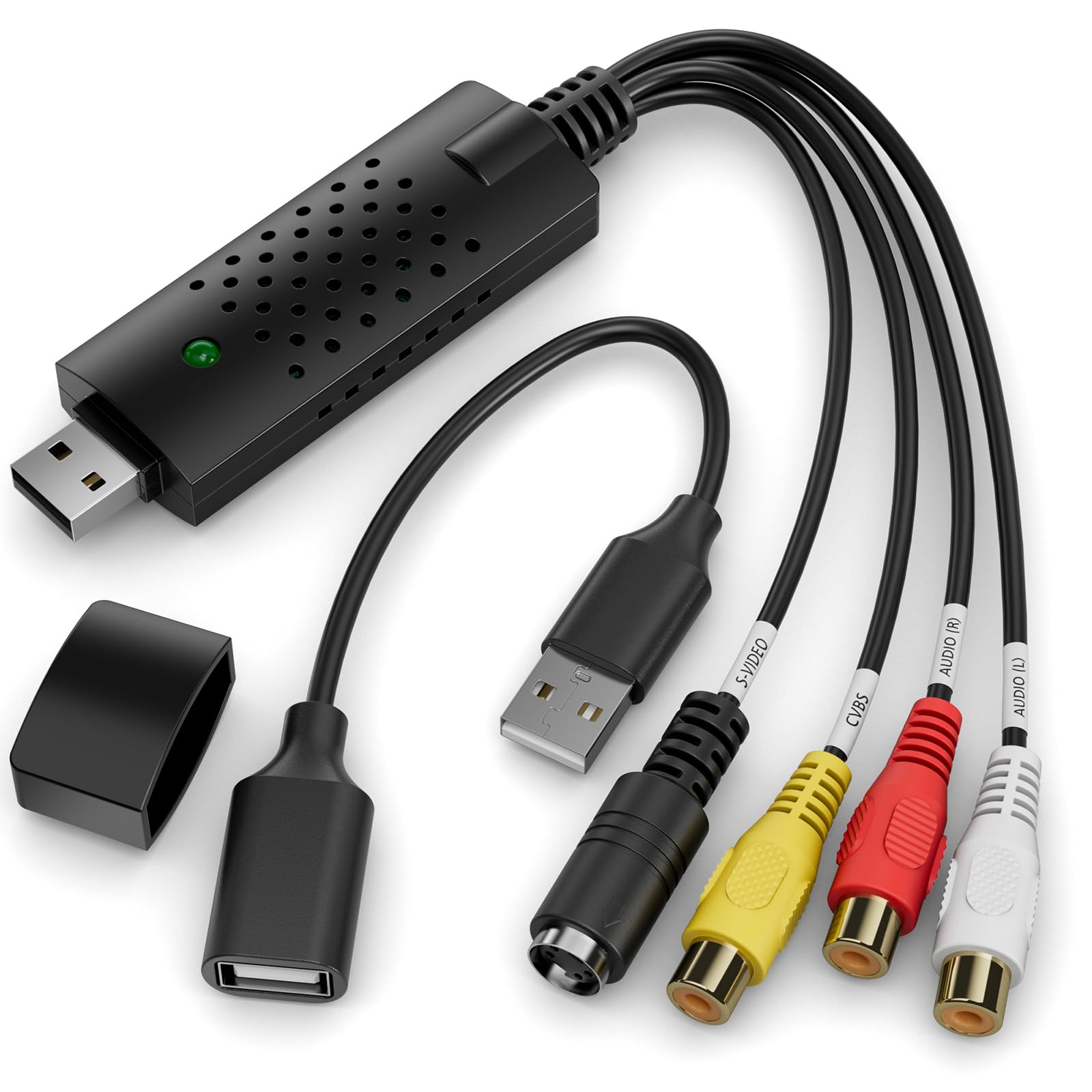 Convertidor VHS a Digital, convertidor de Audio RCA a USB, Tarjeta de Captura de Video USB 2.0, Convierte VHS a Digital de VHSVCR Mini DV Hi8 DVD para Mac/PC, Negro, BR116