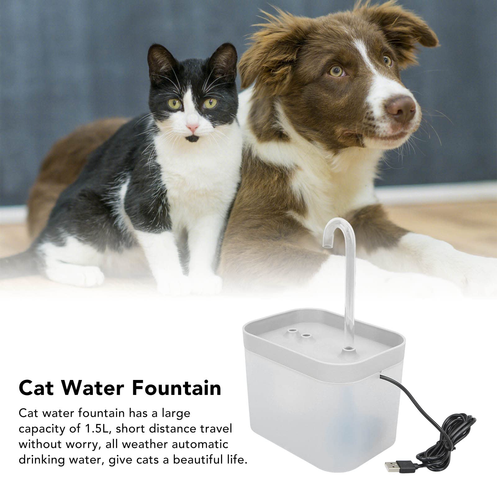 ciciglow Fuente de Agua para Gatos, 1.5 L, Flujo de Circulación Automático Silencioso, Impermeable, 11x13x15.5 Cm (Blanco Transparente)