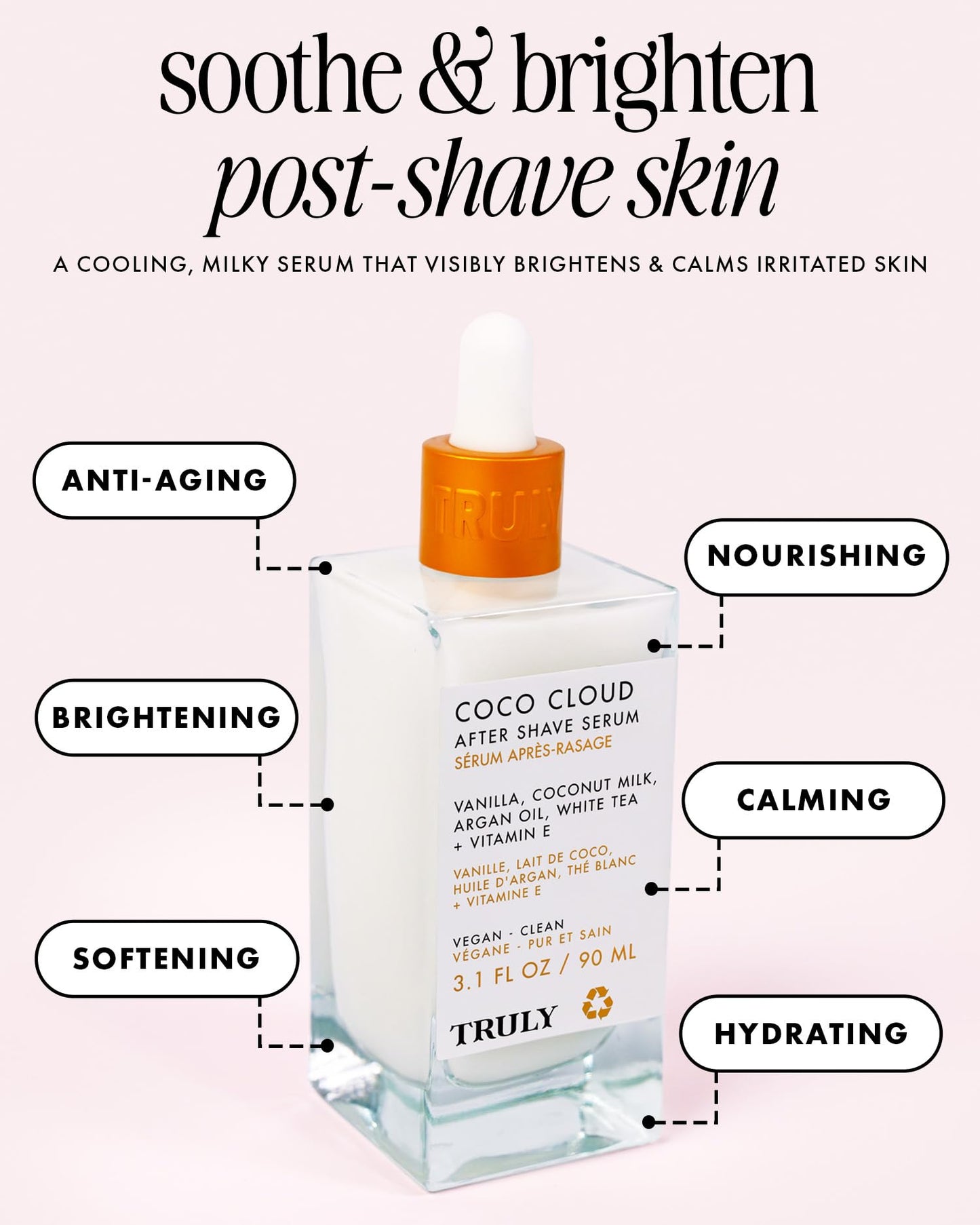 Truly Beauty Coco Cloud After Shave Serum - Alleviates Post Shave Dryness, Ingrowns with Argan Oil, Vanilla & Coconut - After Shave Oil for The Whole Body - 3 Fl Oz