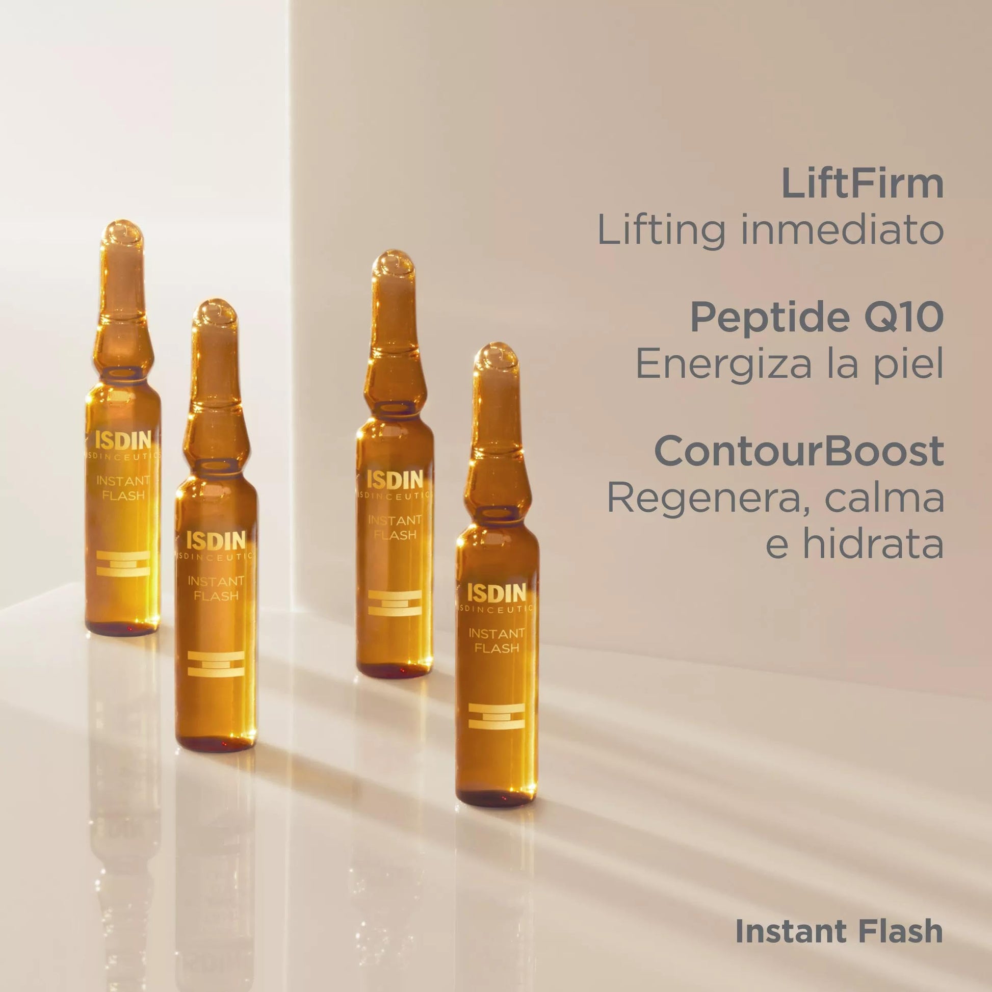 Isdinceutics Instant Flash, Solución facial con efecto lifting inmediato, 5 ampolletas