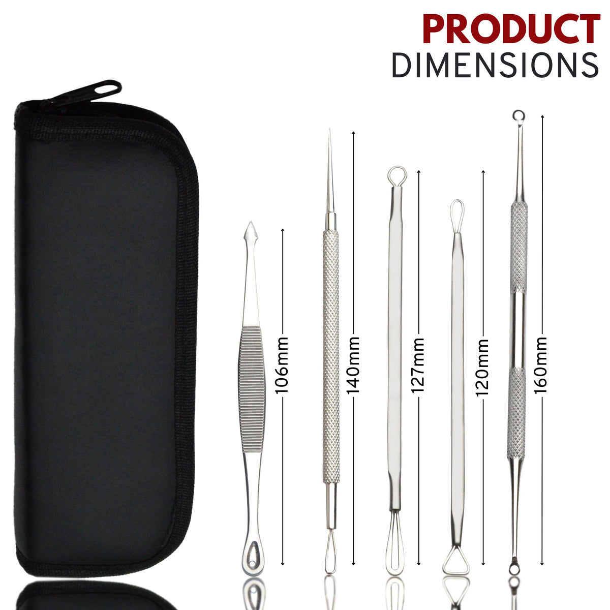 Stelone Kit de Extracción de Espinillas - Herramientas Profesionales para Puntos Negros Y Acné En Rostro Y Cuerpo - Set de Extracción de Comedones de Acero Inoxidable con Estuche