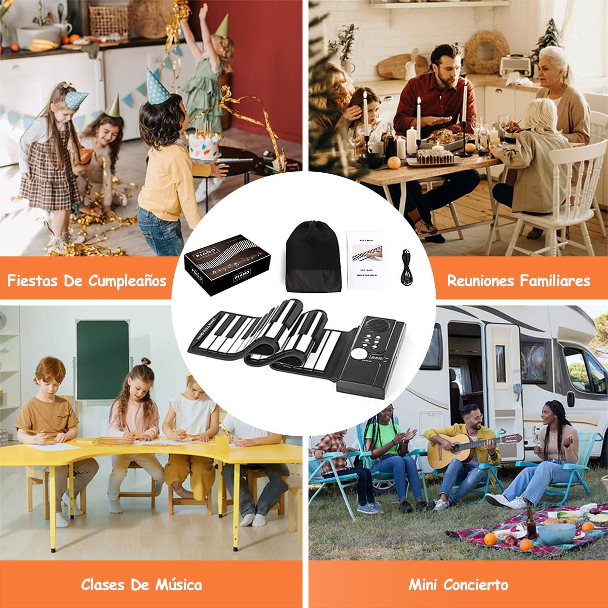 FHZLAJ Teclado de Piano Enrollable 61 Teclas,Piano Musical Electrónico de Silicona Plegable Portátil con Altavoz Incorporado 128 Tonos 100 Ritmos,Roll up Flexible Piano para Niños Adultos Principantes