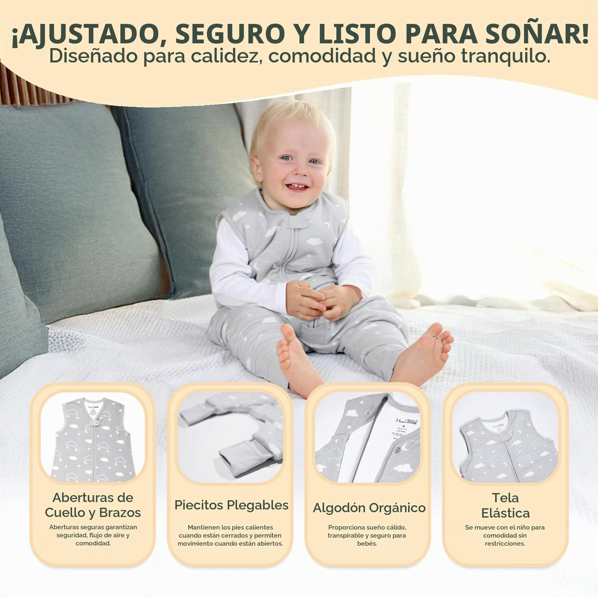 Mama Cheetah - Saco de dormir para niños pequeños con pies 3T-4T, 0.5 TOG de algodón orgánico para bebés con piernas, saco de dormir para caminantes, caminante temprano, talla L