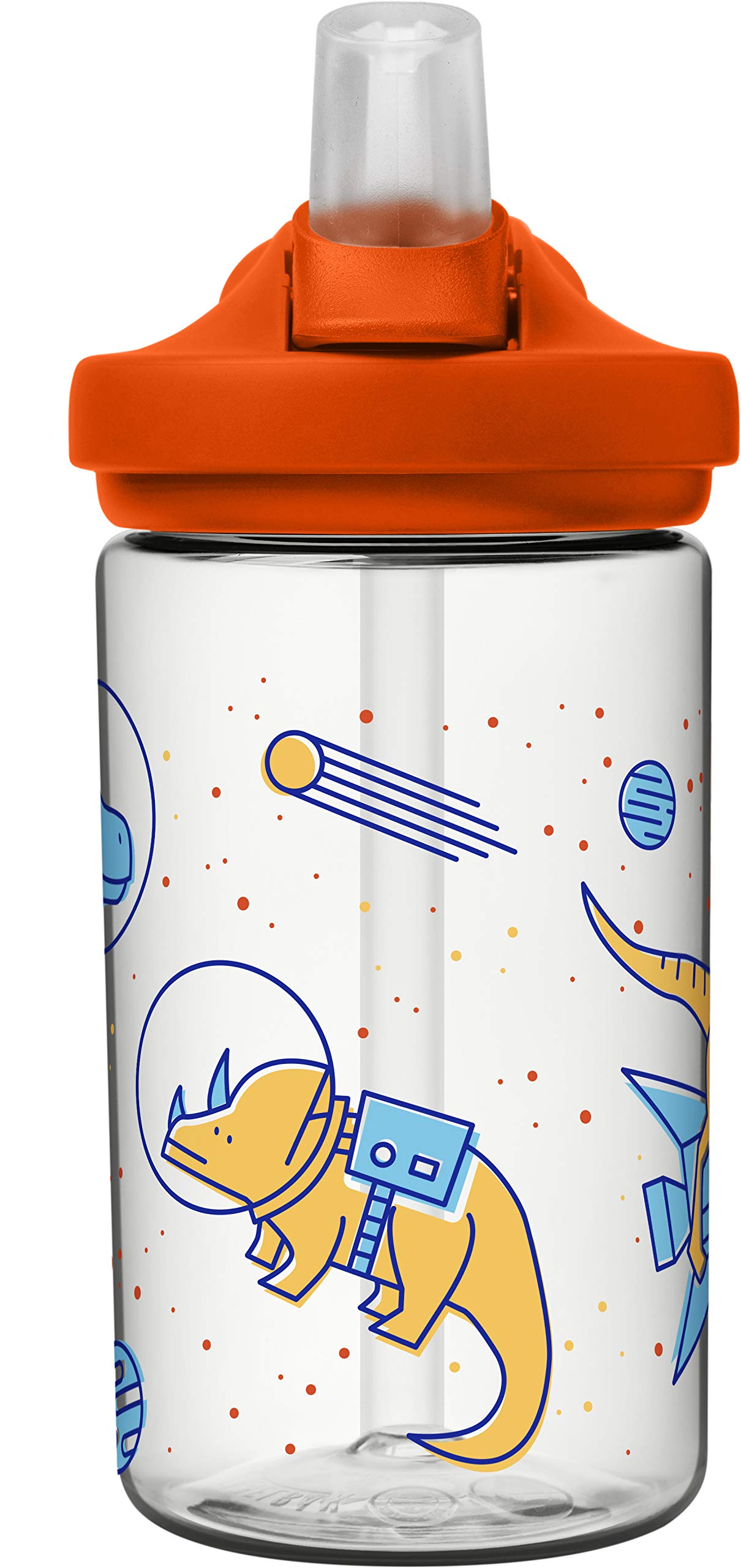 Eddy+ Kids Botella de agua sin BPA con pajita, 14 onzas, Space Dinos