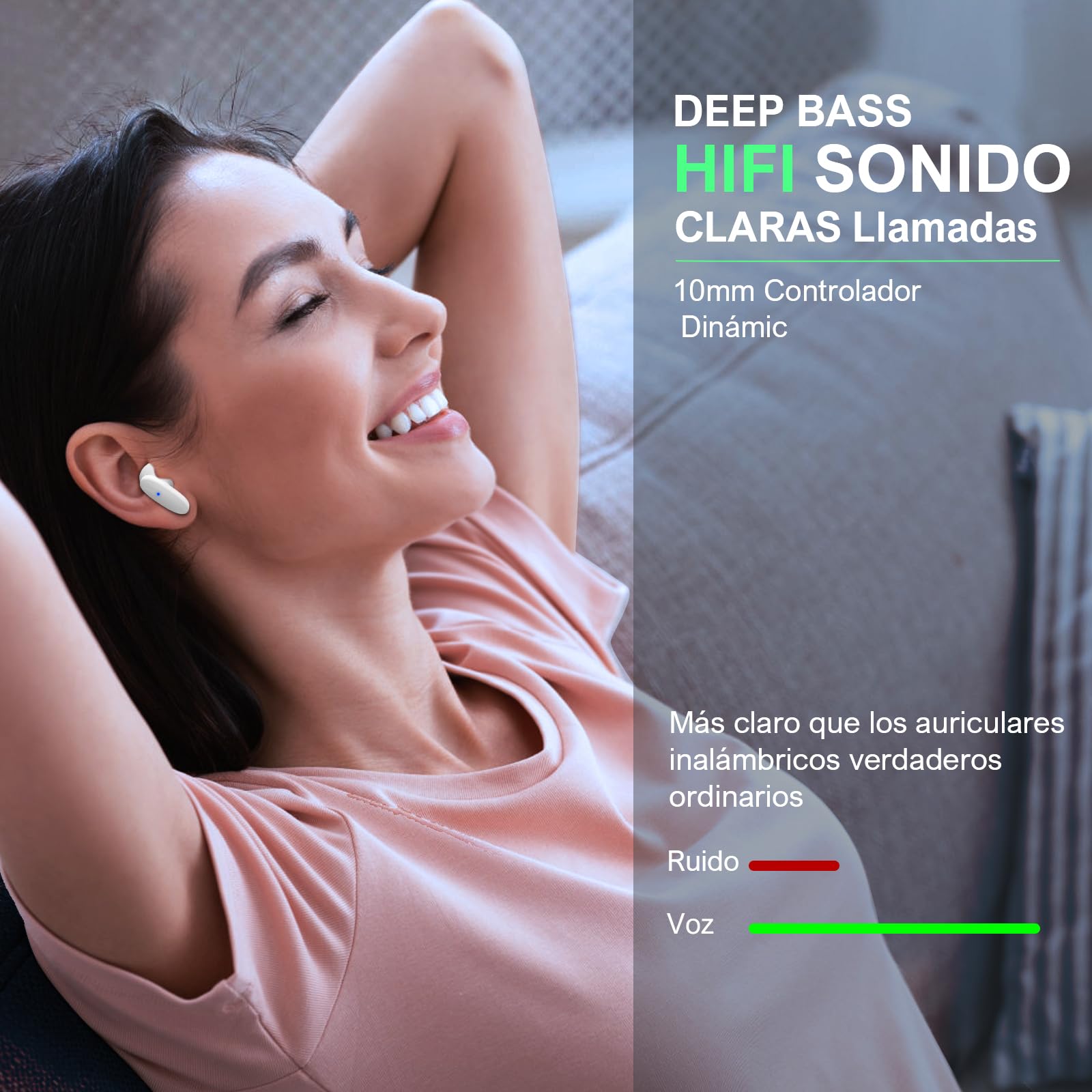 Audífonos Inalámbricos 1 Hora Bluetooth Blanco con Micrófono y Estuche de Carga USB C Deportivos In-Ear Compatibles con Xiaomi Samsung Huawei