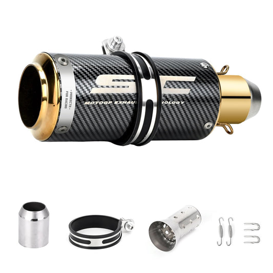 Kayoosi Escape de Moto, Tubos de Silenciador de Escape Universal de 51mm, Tubo de Escape de Acero Inoxidable para Motos, Street Bikes, Dirt Bikes (Fibra de Carbono Dorado)