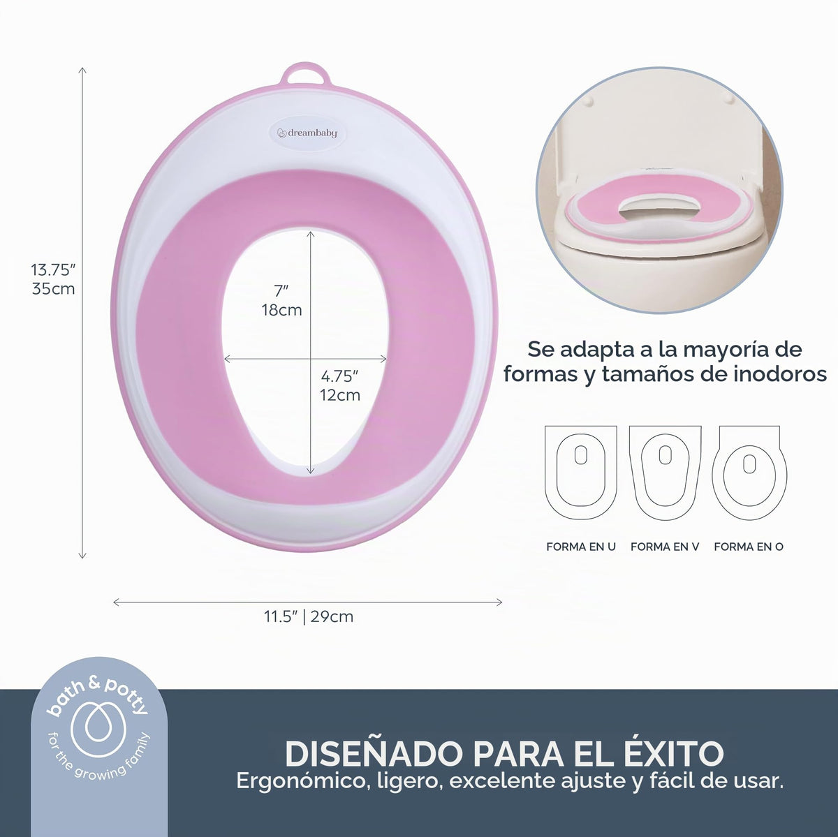 Dreambaby Asiento Entrenador para Baño Infantil, Adaptador de Inodoro Antideslizante y Suave, Portátil, Tamaño Estándar, Blanco con Rosa