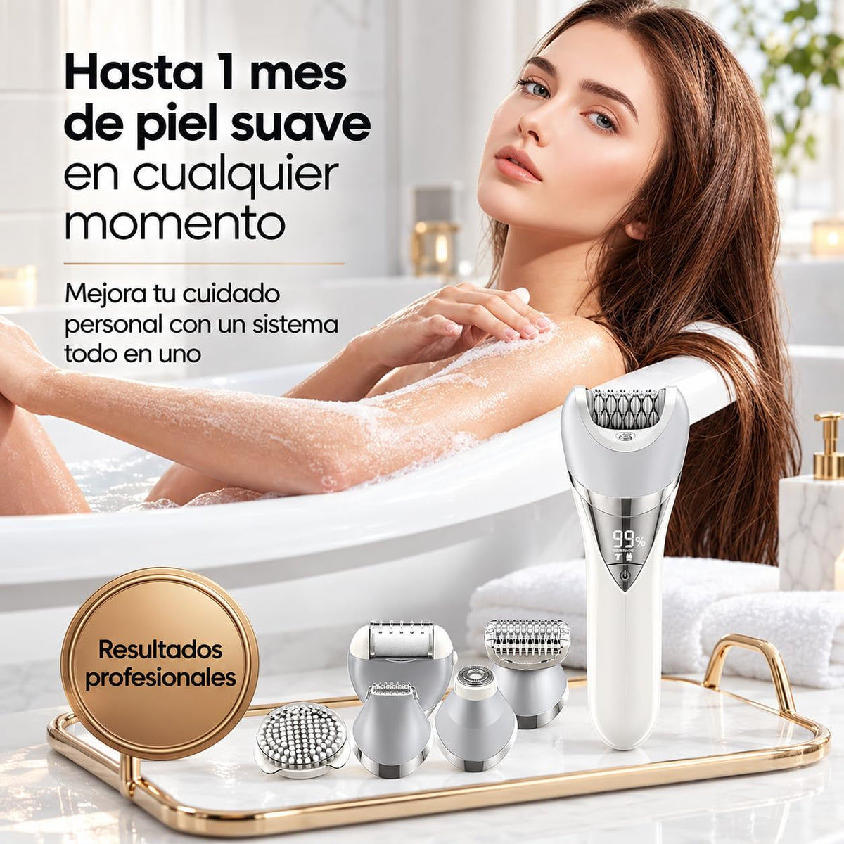 Depiladora Electrica Mujer 7 en 1, Maquina Depiladora con Pantalla Digital, Recargable USB, IPX6 Impermeable Portátil, Afeitadora Femenin sin Dolor, para el Vello Facial, Piernas, Axilas y Bikini