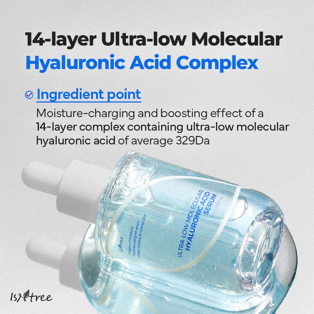 Isntree Ultra Low Molecular Hyaluronic Acid Serum 50 ml, Suero facial hidratante de acido hialuronico