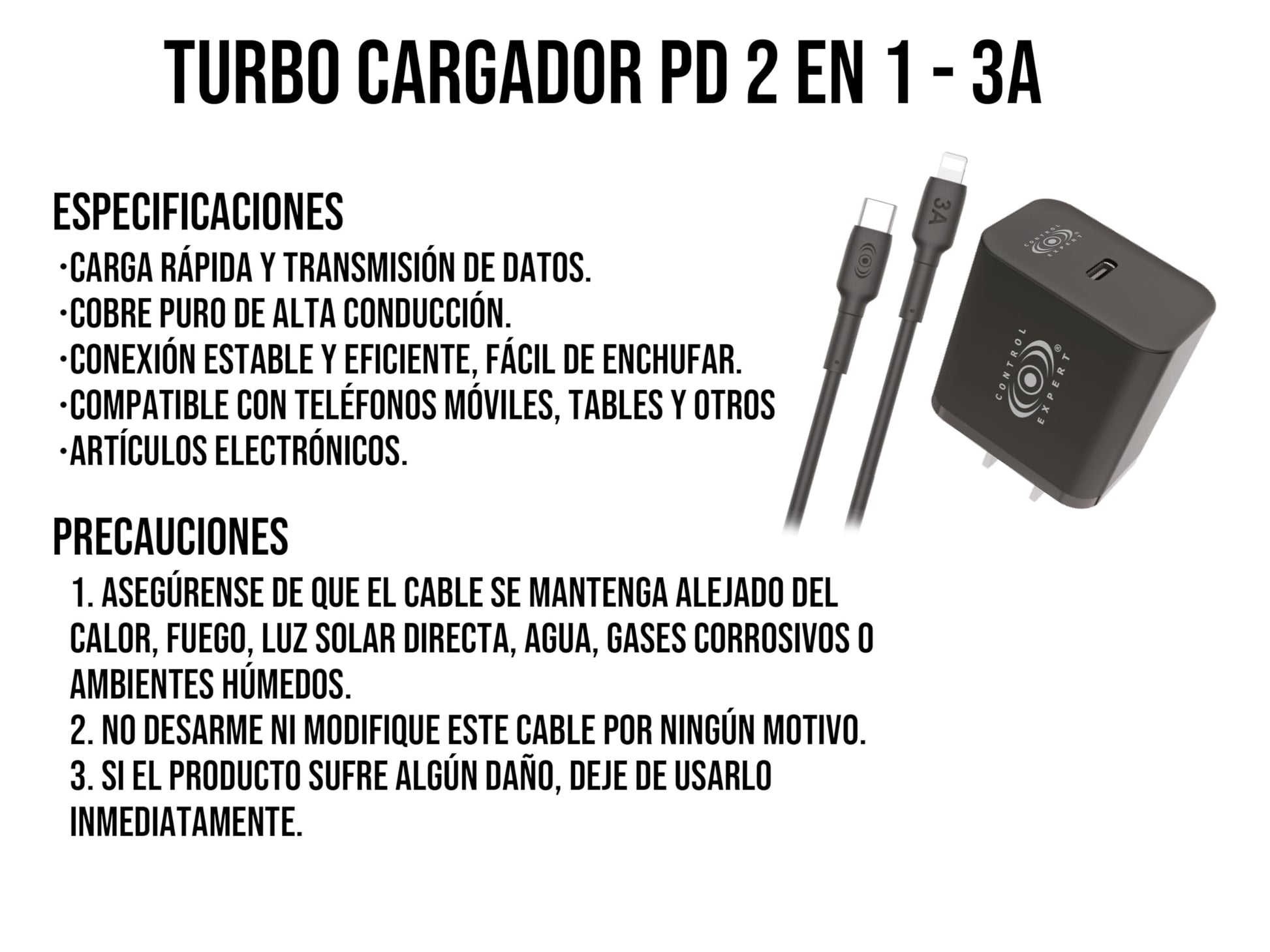 CONTROL EXPERT Cargador Carga Ultra Rápida para iPhone 3A 20W Cable de 1 Metro USB a Lighntning (Negro)