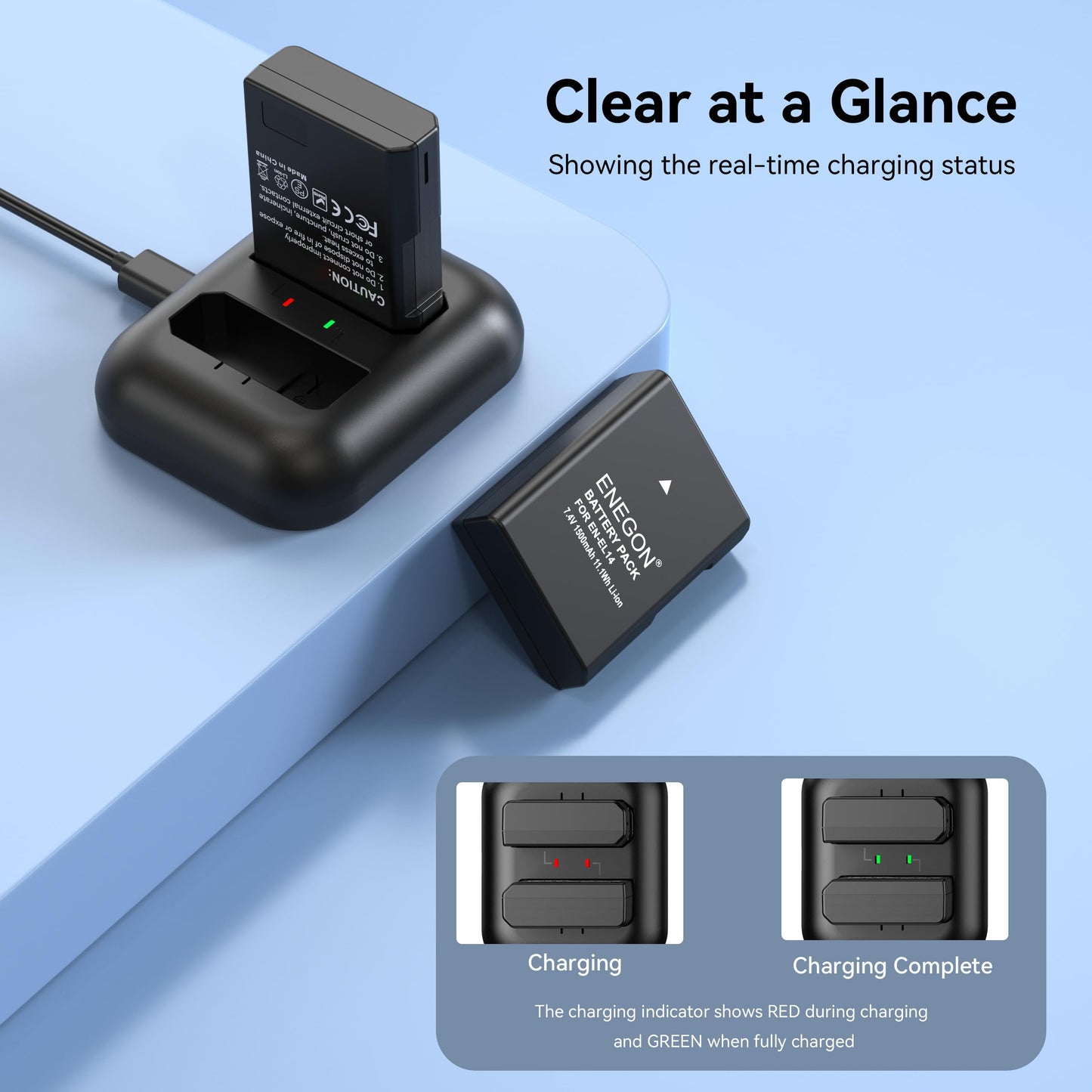 Batería Sostitutiva ENEGON EN-EL14/EL14a Dual USB para Nikon Negra
