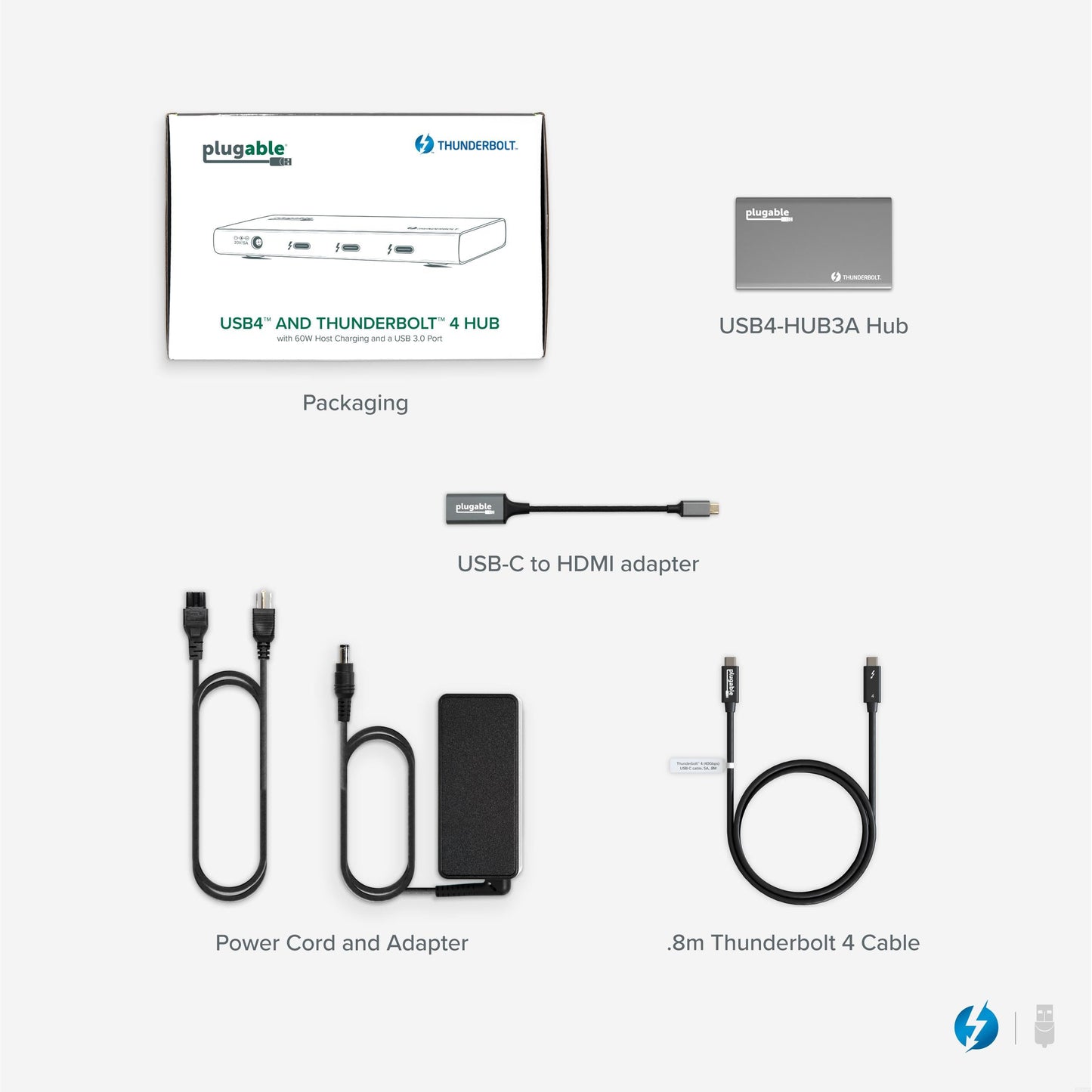 Concentrador USB4 Plugable Negro con Carga de 60 W para Pantalla única 8K o Doble 4K Compatible con Thunderbolt 4 Mac y Windows