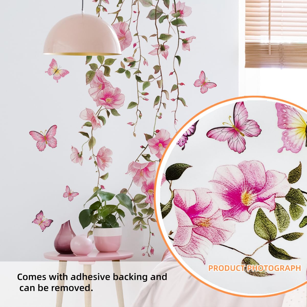 Calcomanías de pared de flores rosas de primavera, para colgar y pegar con flores de vid decorativas, para decoración de pared extraíbles para niñas, recámara, sala de estar, guardería, papel pintado