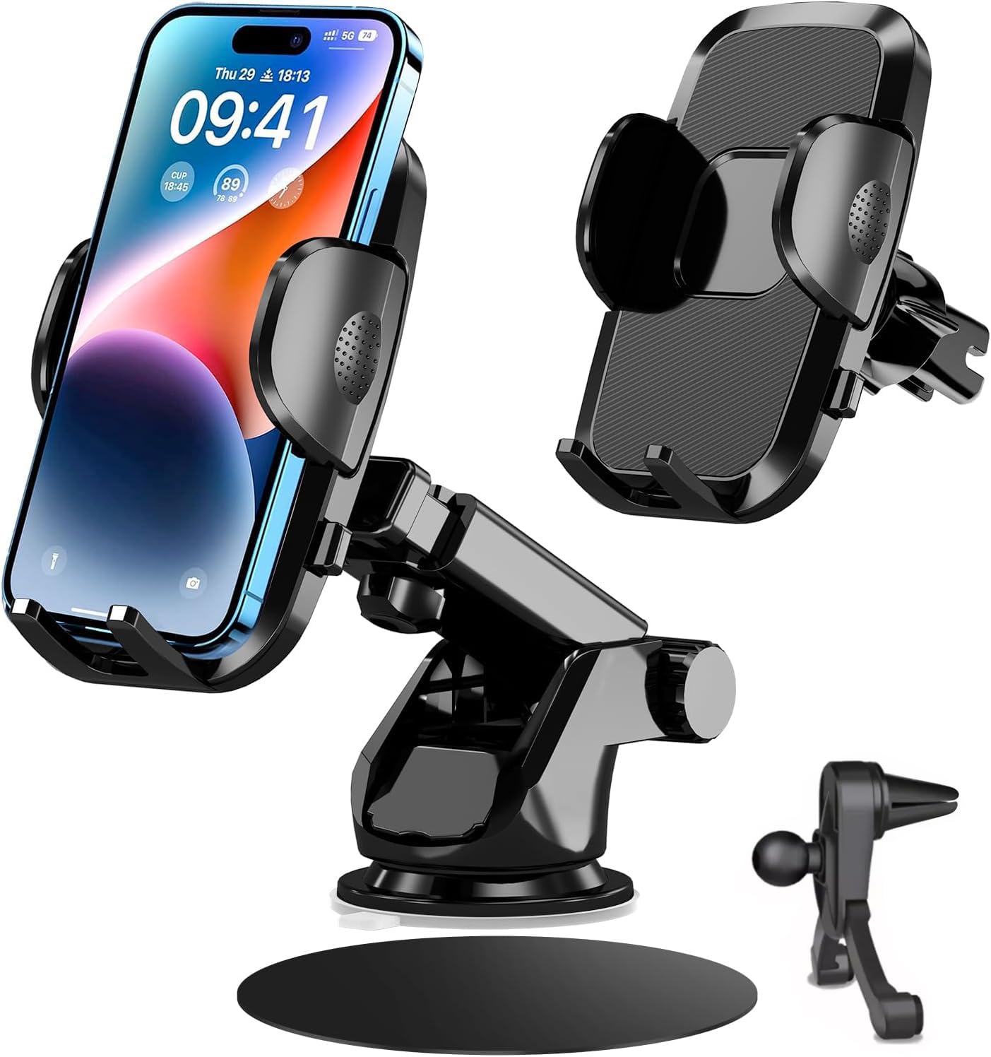 Soporte Celular Automóvil 3 en 1,Base Celular Auto Tablero,Soport Celular Auto,Soporte Universal para Parabrisas/Salpicadero/Ventilación, Accesorios Auto Para IPhone 15/14 , Xiaomi, Motorola, Huawei