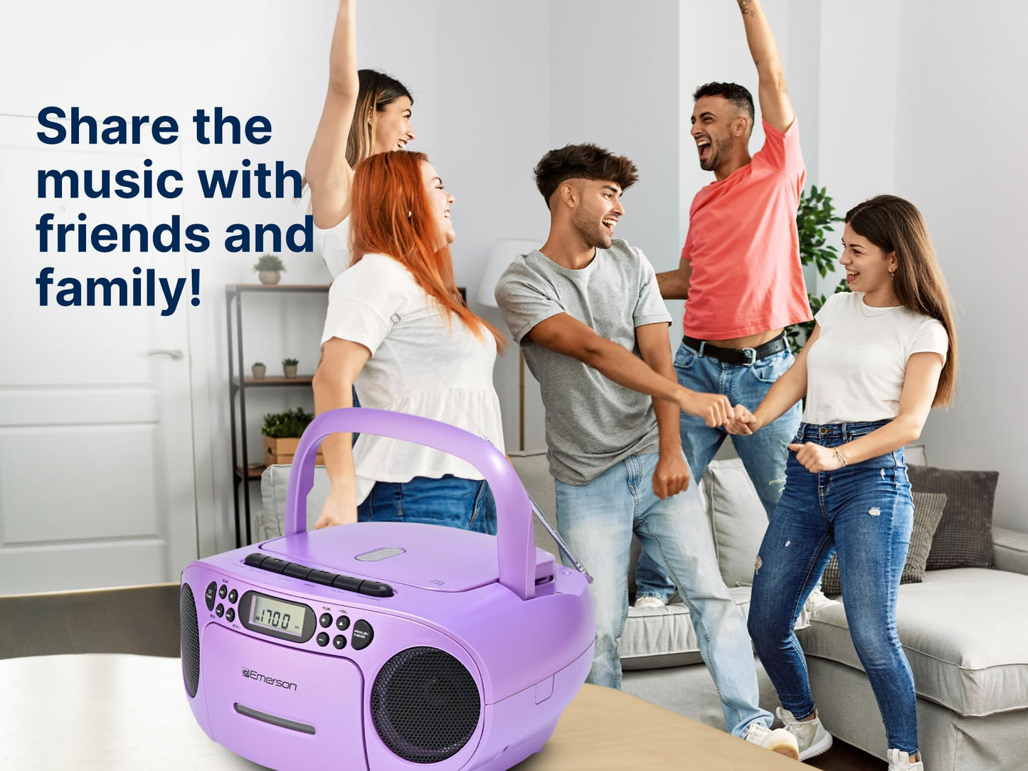 Reproductor de CD Portátil Emerson Negro con Cassette, Grabadora de Cinta, Radio AM/FM y Altavoces Duales