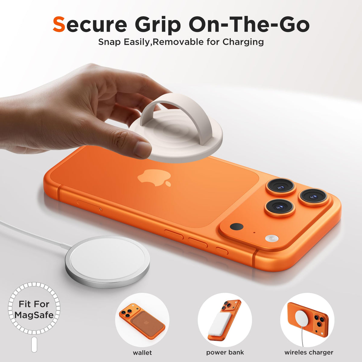 Anillo Magnético HSAOHD Negro para Teléfono con Silicona Líquida Compatible con MagSafe para iPhone 17/16/15/14/13/12 Pro