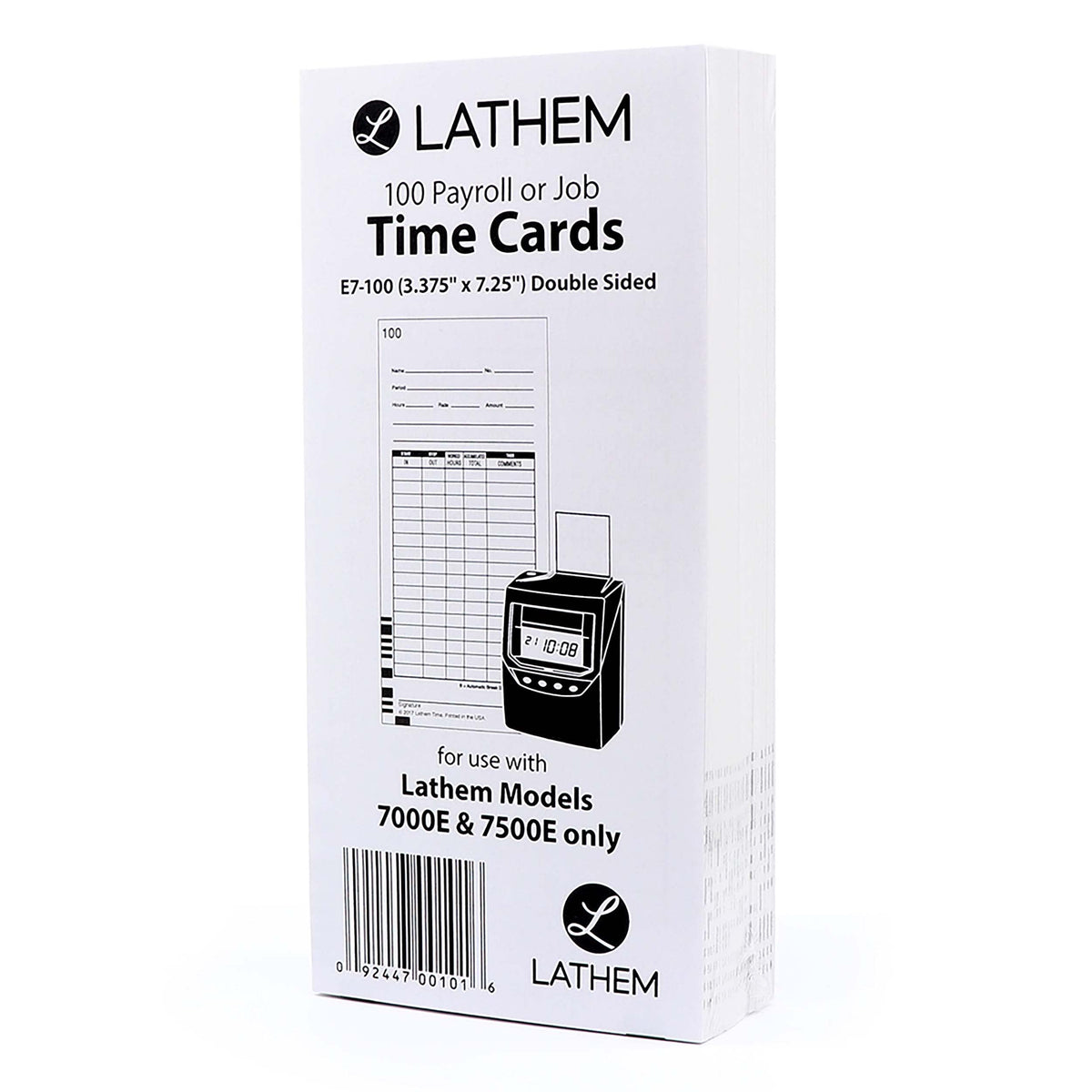 Tarjetas de Reloj de Tiempo Lathem Blancas Formato Bimanal 2 Caras Paquete de 100 para Grabadora 7000E