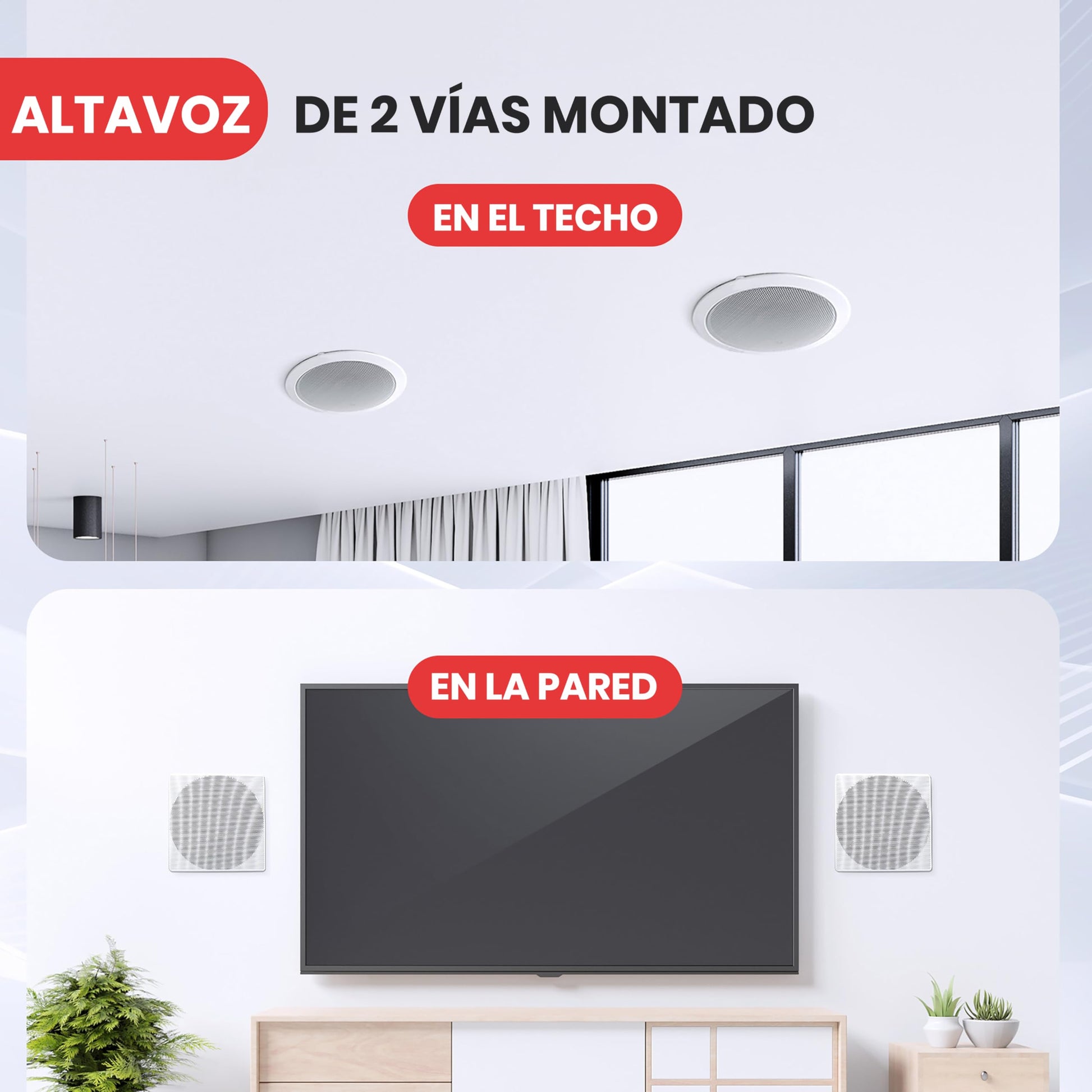 Pyle Par de Altavoces Empotrables de 8 Pulgadas para Techo o Pared de 2 Vías - Sistema de Sonido Estéreo de Rango Completo - Potencia de 250W, Blanco