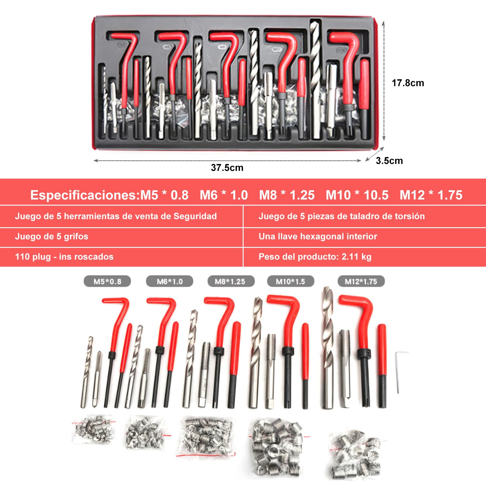 Kit Reparación Roscas SPOWAY Acero Inoxidable 131 Piezas Métrico