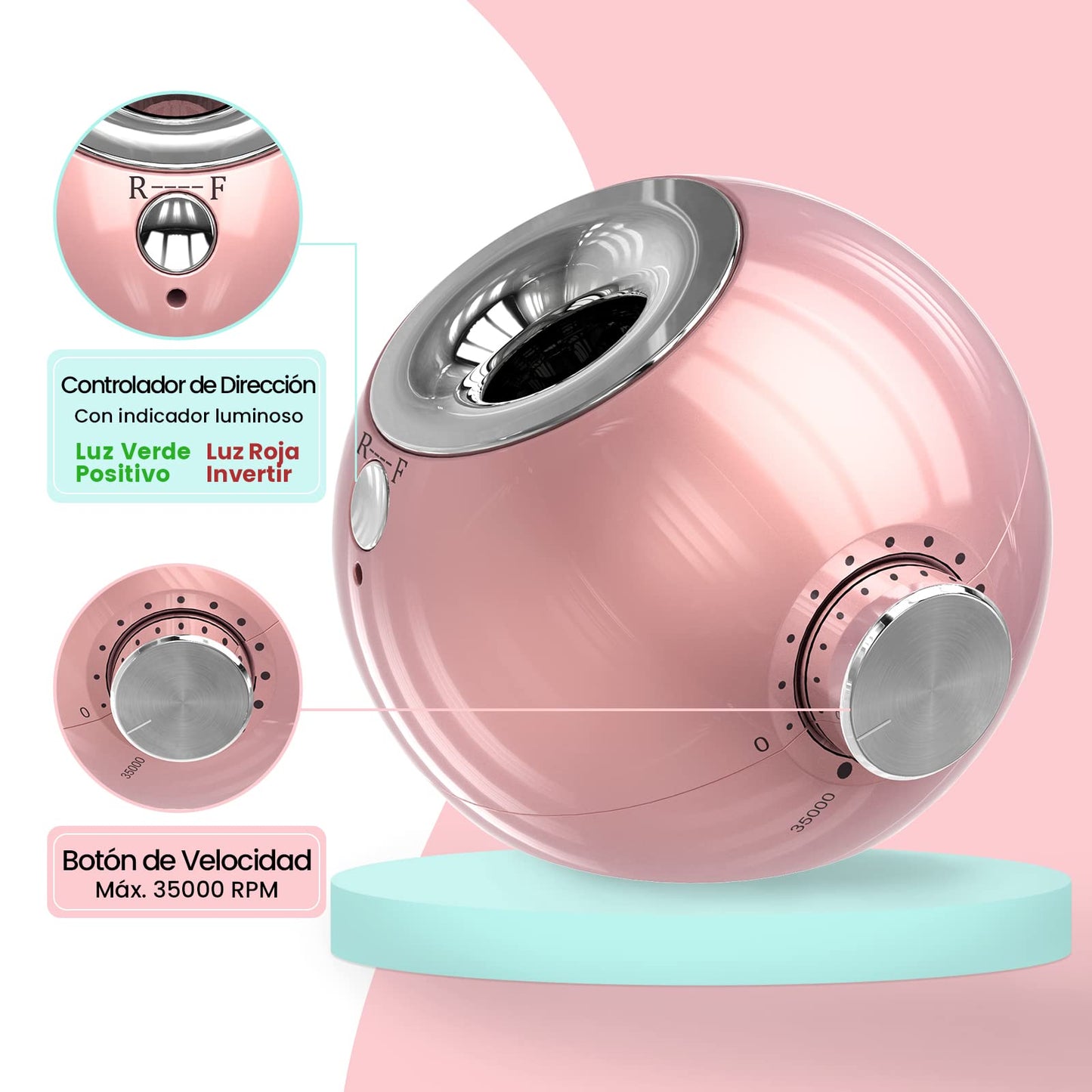 Delanie Drill para Uñas Profesional 35000 RPM con Cable, Taladro Eléctrico para Uñas Acrílicas y de Gel, Máquina de Manicura y Pedicura para Salón, Oro Rosa (Con Cable, No Recargable)