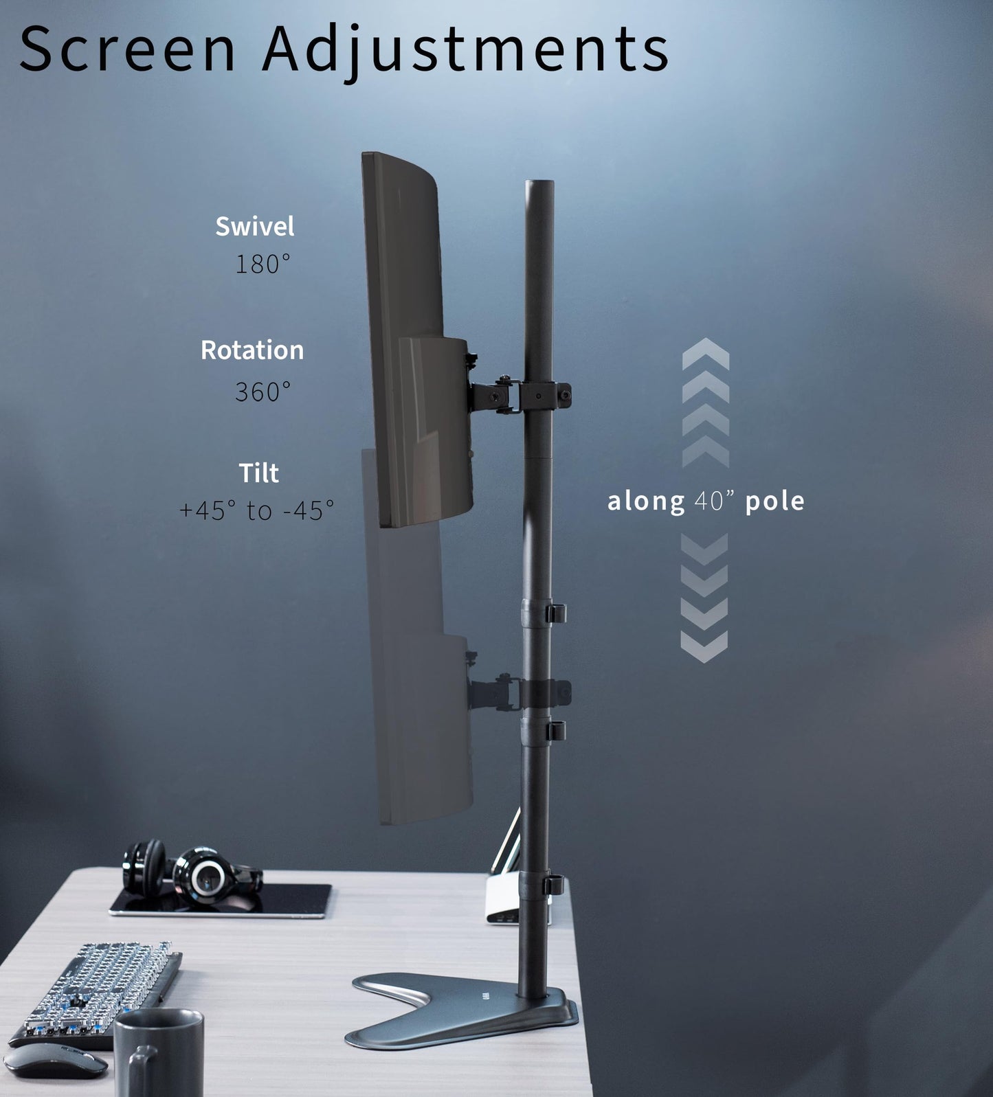 Soporte de Monitor VIVO Negro Ajustable Extra Alto para Escritorio 1 Pantalla hasta 27 Pulgadas