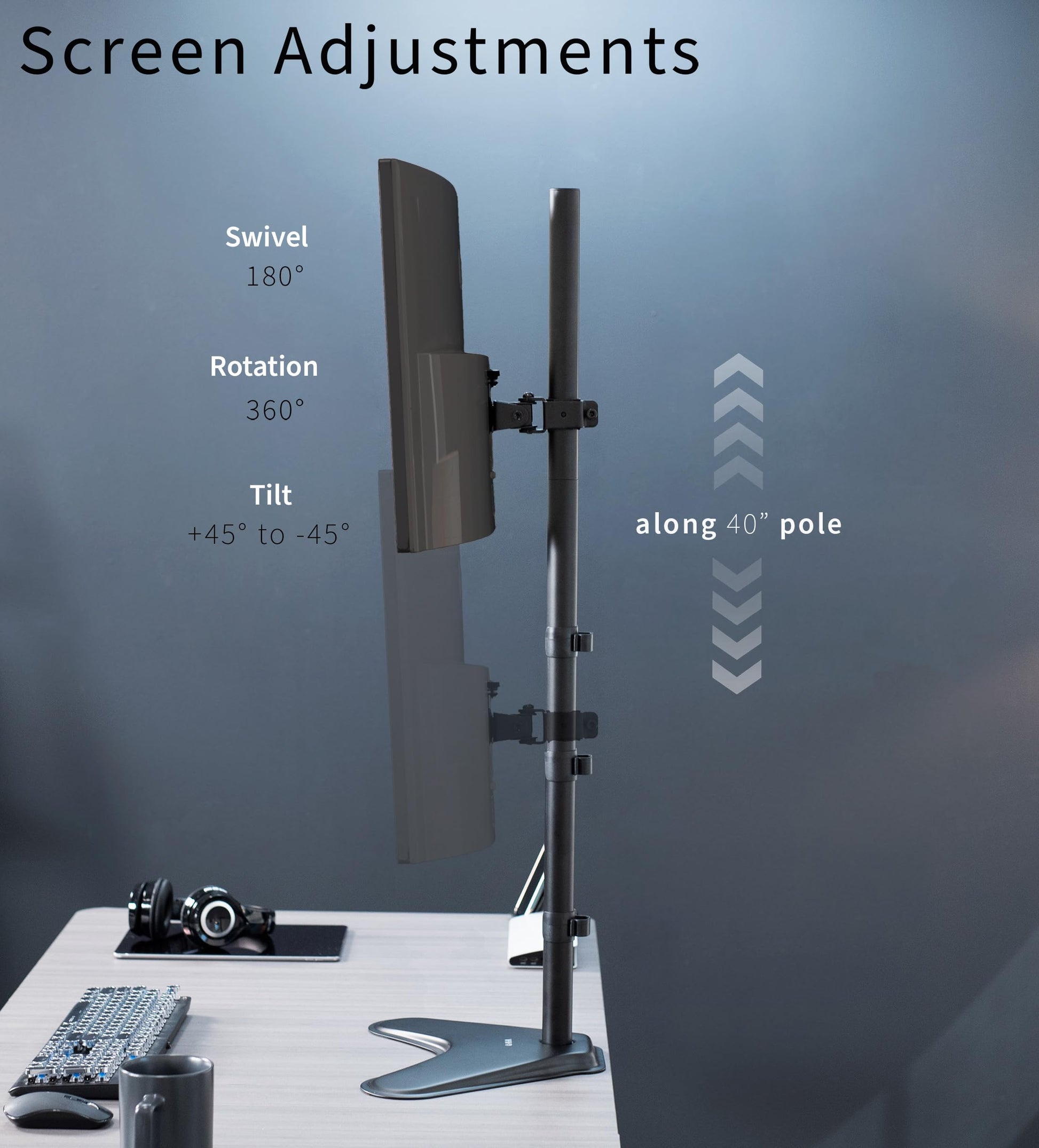 Soporte de Monitor VIVO Negro Ajustable Extra Alto para Escritorio 1 Pantalla hasta 27 Pulgadas