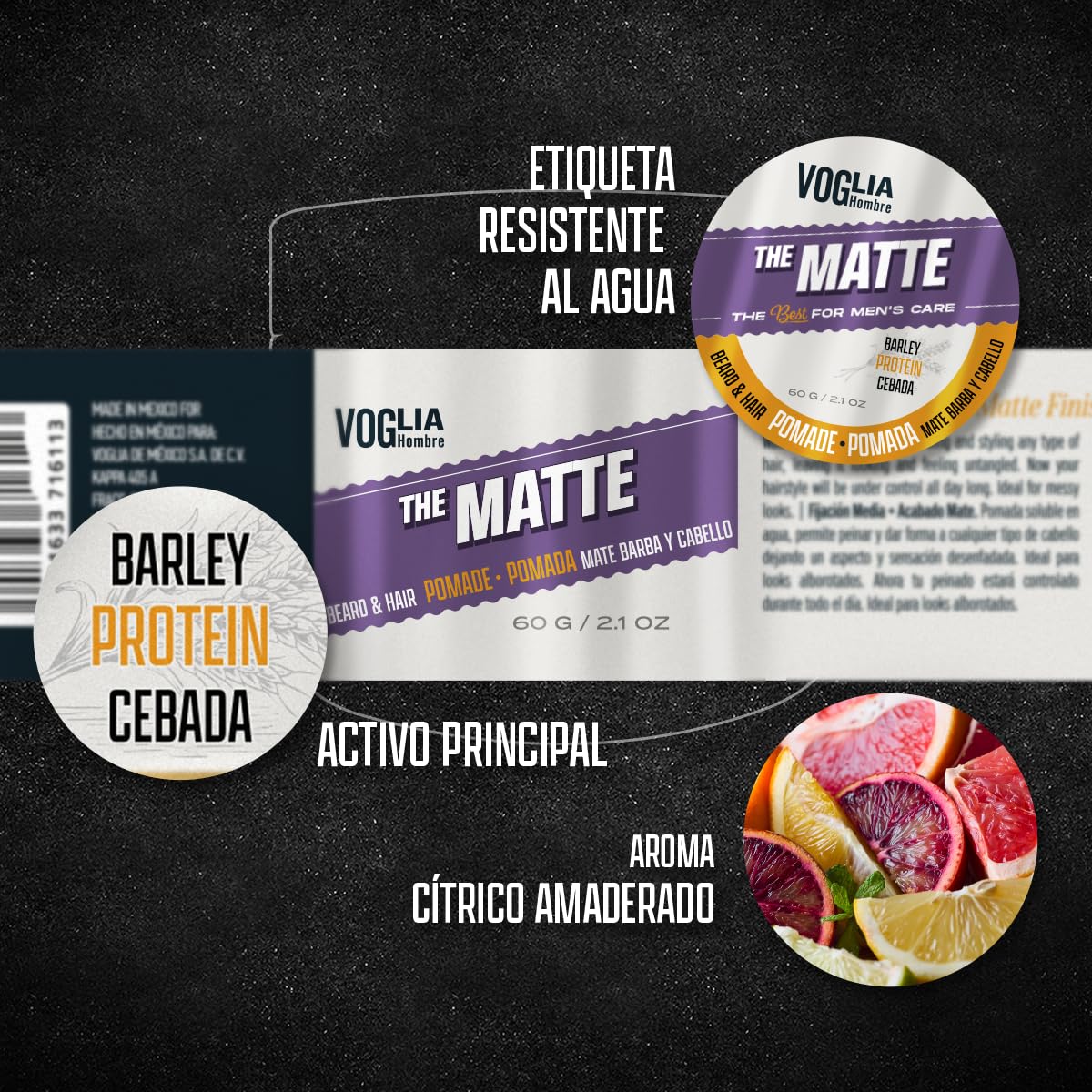 VOGLIA HOMBRE 2 pack Pomada para peinar MATTE Barba, cabello y bigote. Sin sensación grasosa, sin residuos, sin brillo.