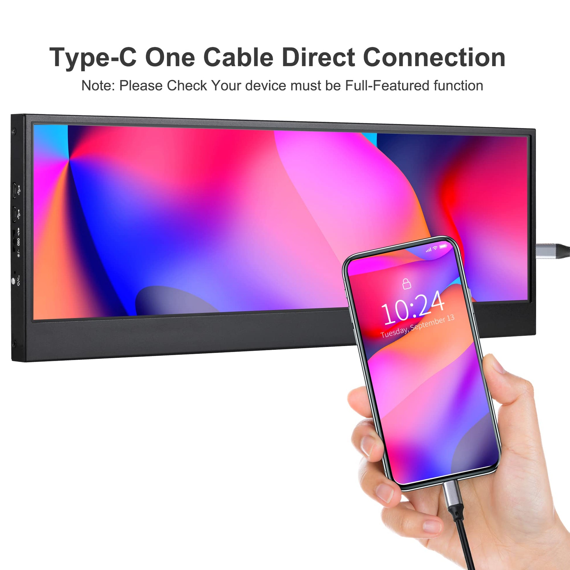 14'' 4K UHD IPS 3840x1100 Barra Estirada Pantalla Táctil Monitor para Ordenador Portátil PC Velocidad Temperatura Windows Aida64 CPU GPU HDMI Monitor Secundario para Música Media Timeline Edición