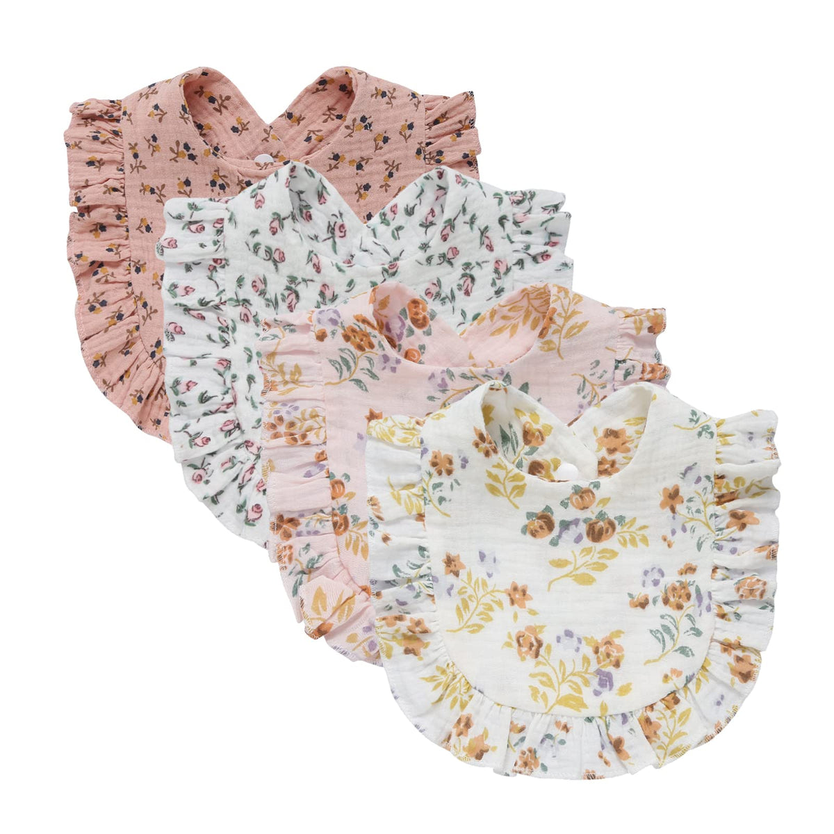 Juego de 4 baberos de muselina sólida para bebé, unisex, para niños y niñas, de algodón, ajustables, para dentición, alimentación