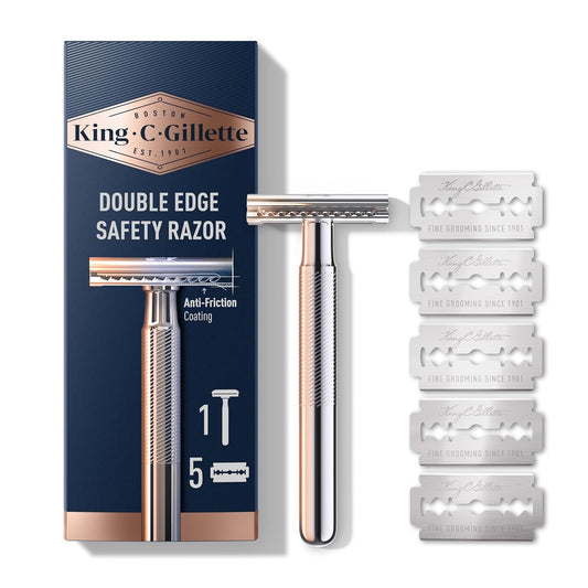 King C. Gillette - Maquinilla de afeitar de doble filo (mango cromado, 5 unidades)