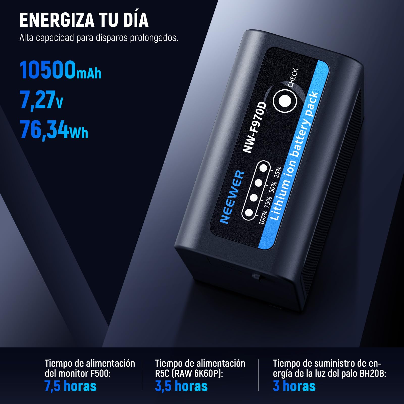 Batería Repuesto NEEWER Negro NP-F970 10500mAh con Carga Rápida para Sony, Canon, Nikon