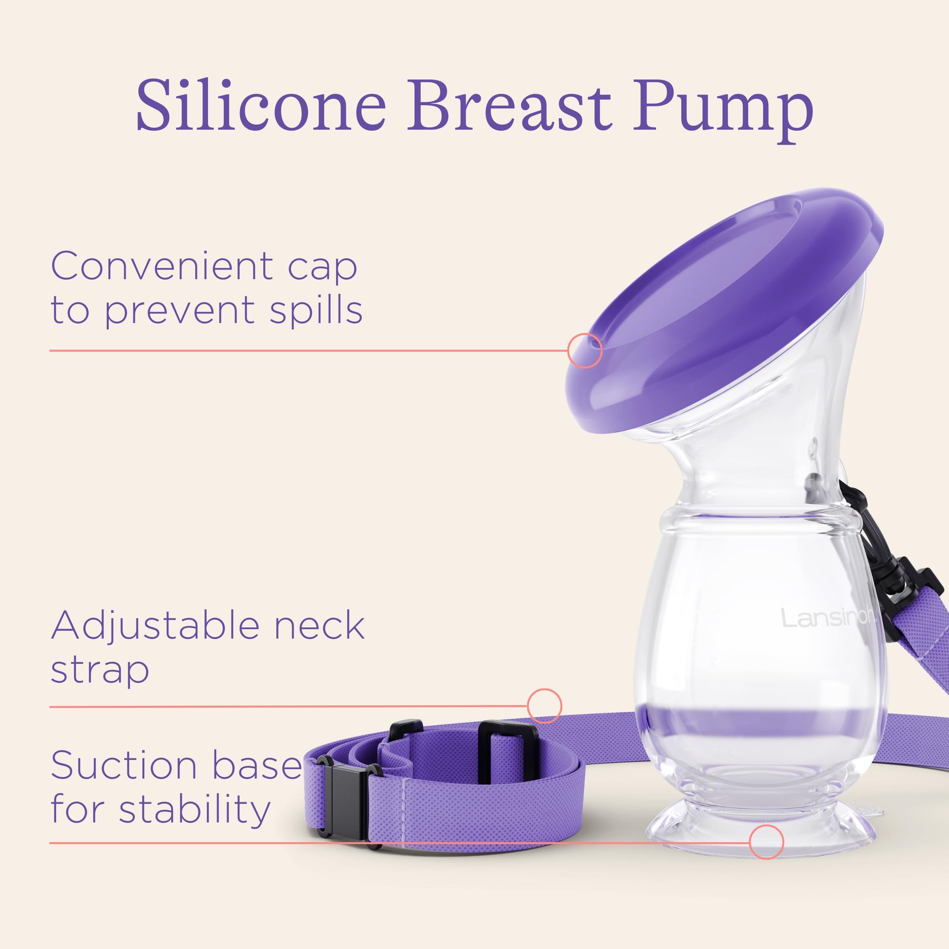 Lansinoh Breastmilk Collector, Milk Saver for Breastfeeding, Comfortable & Secure No-Spill Suction base & Neck Strap, 100% Food Grade Silicone, 1 Kit