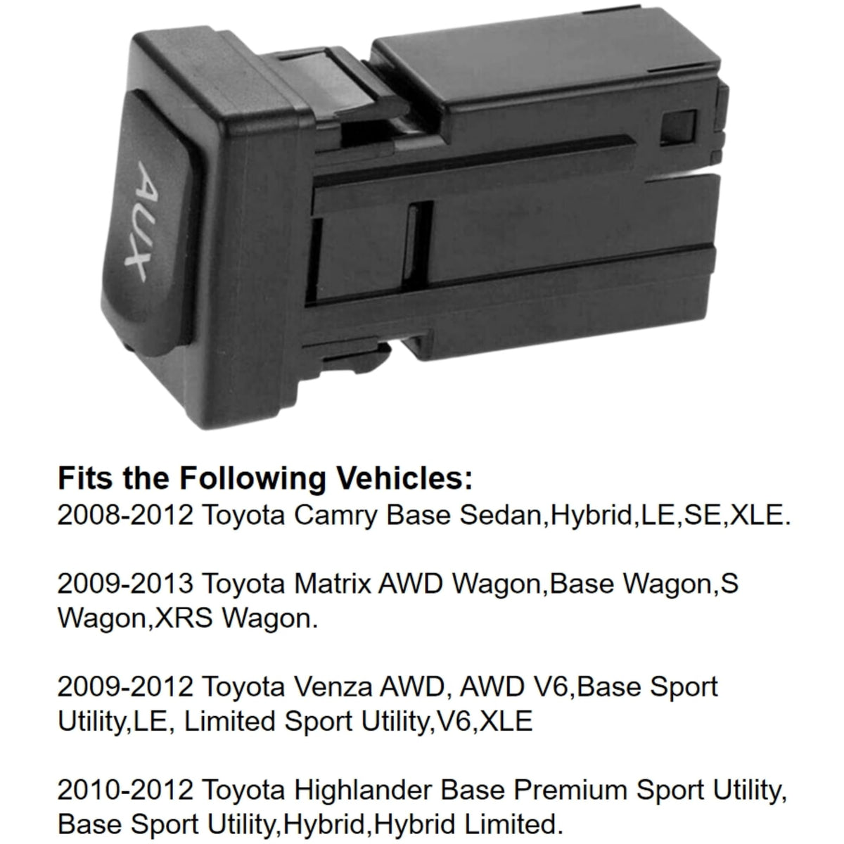 Reemplazo de Puerto Auxiliar Pannuoscs Negro Compatible con Toyota Camry Matrix Venza Highlander 2009-2013